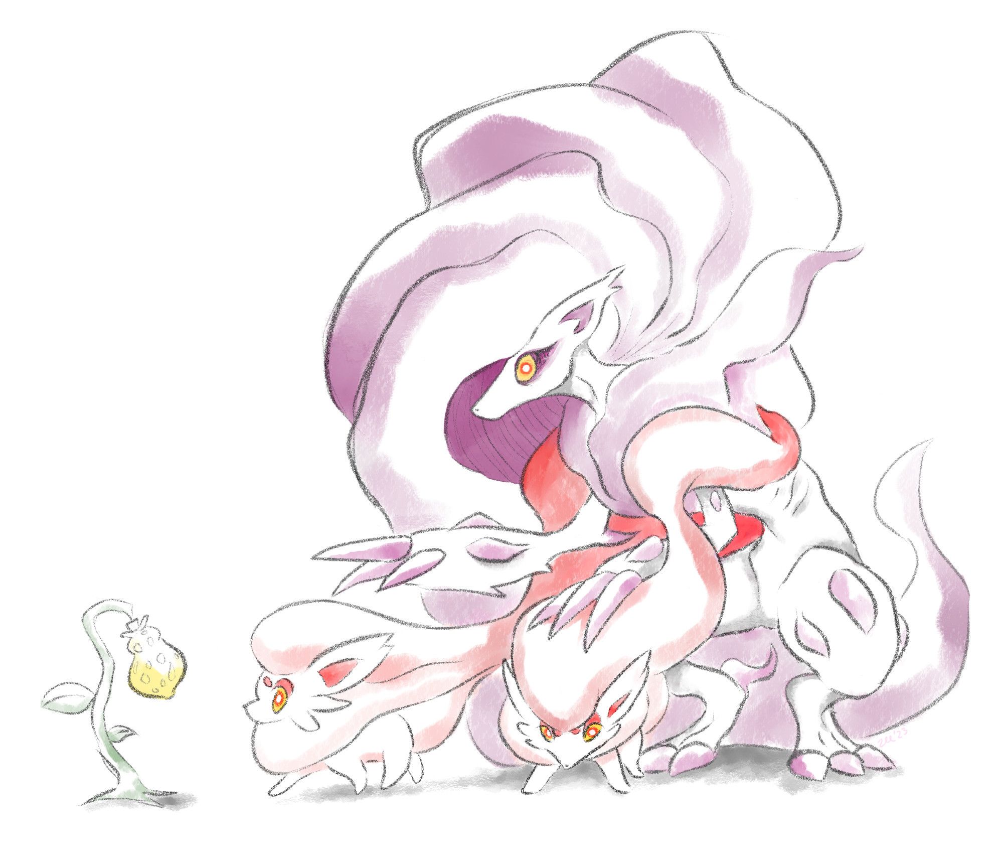 shiny Hisuian Zoroark with two baby Hisuian Zoruas