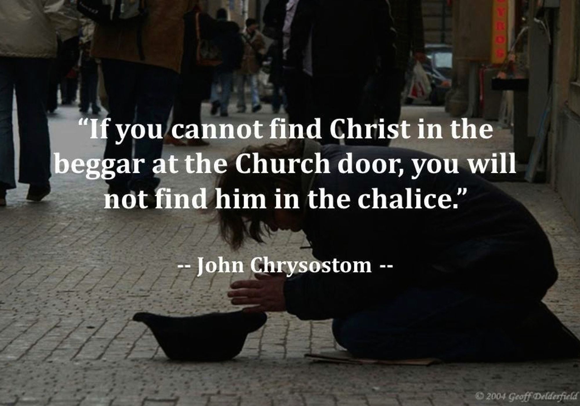 A photo of a dark-haired young-ish man kneeling on a small mat on a cobblestone sidewalk on a cloudy day, his hands clasped over his upturned hat, praying that passersby will place money in his hat.
SPEAKER MIKE JOHNSON & MAGA:
"If you cannot find Christ
in the beggar at the Church door,
you will not find him in the chalice."
~John Chrysostom