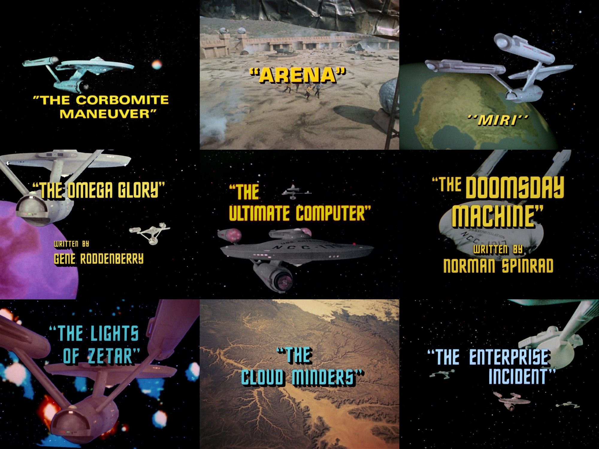 Various opening title cards from Star Trek The Original Series.