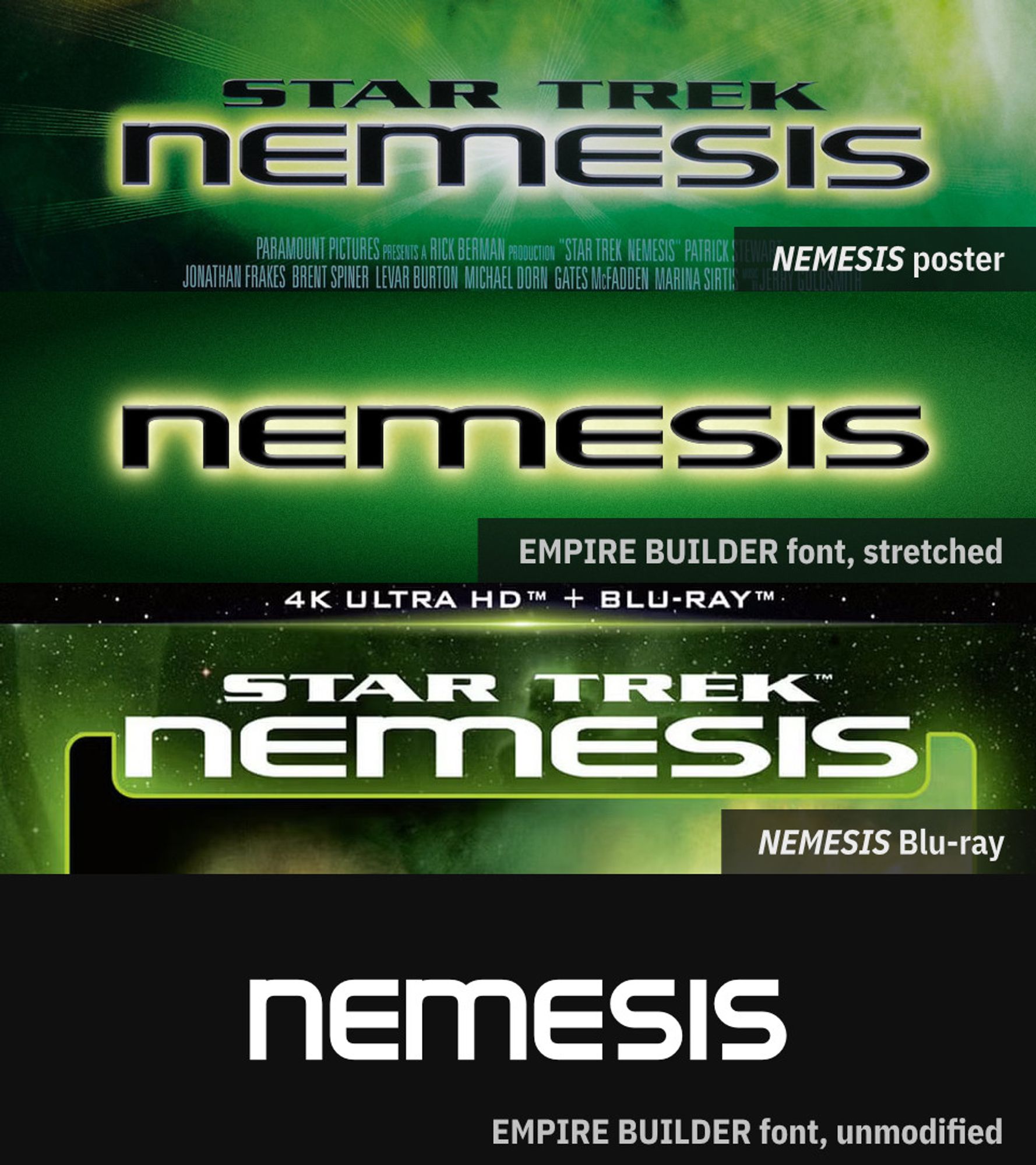 The Star Trek Nemesis poster logo and EMPIRE BUILDER font