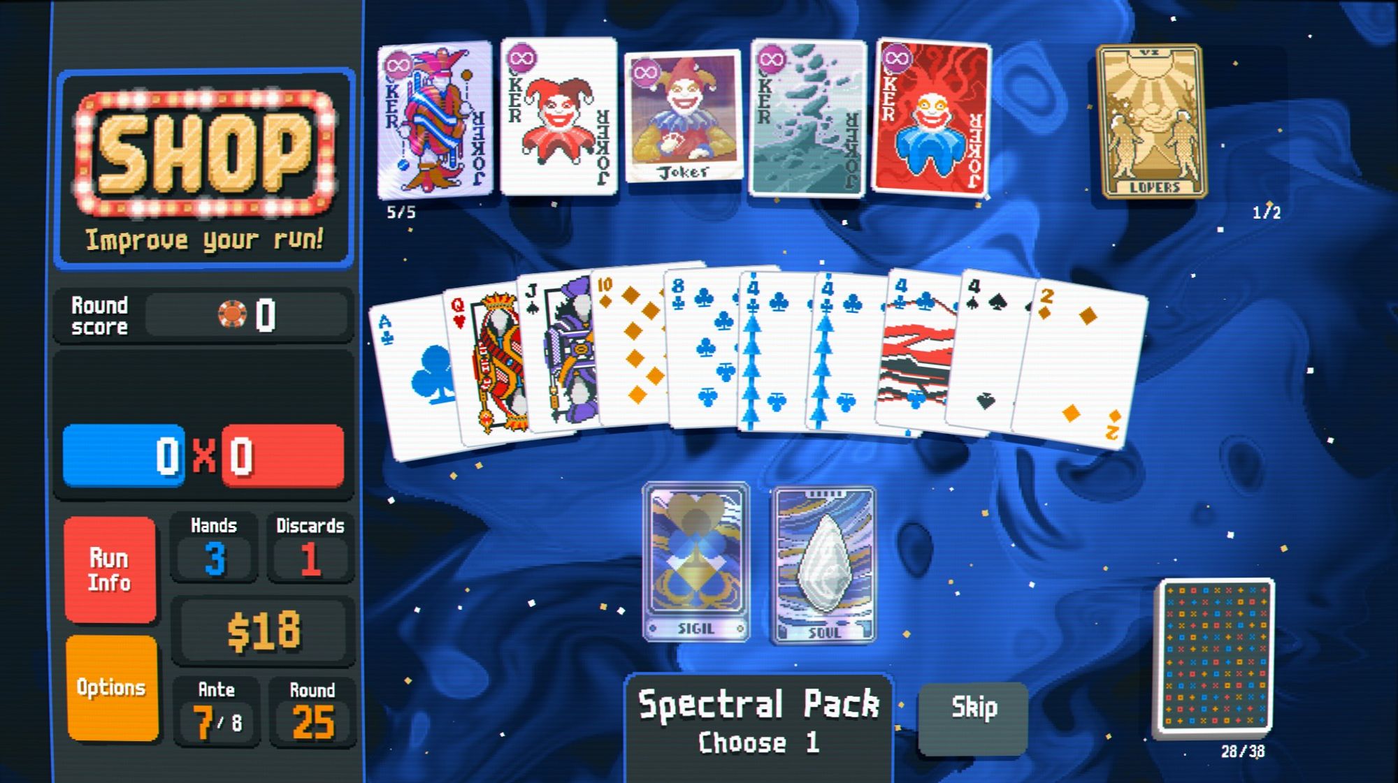 A spectral pack opening in Balatro revealing Soul, but no way to make room for a legendary Joker