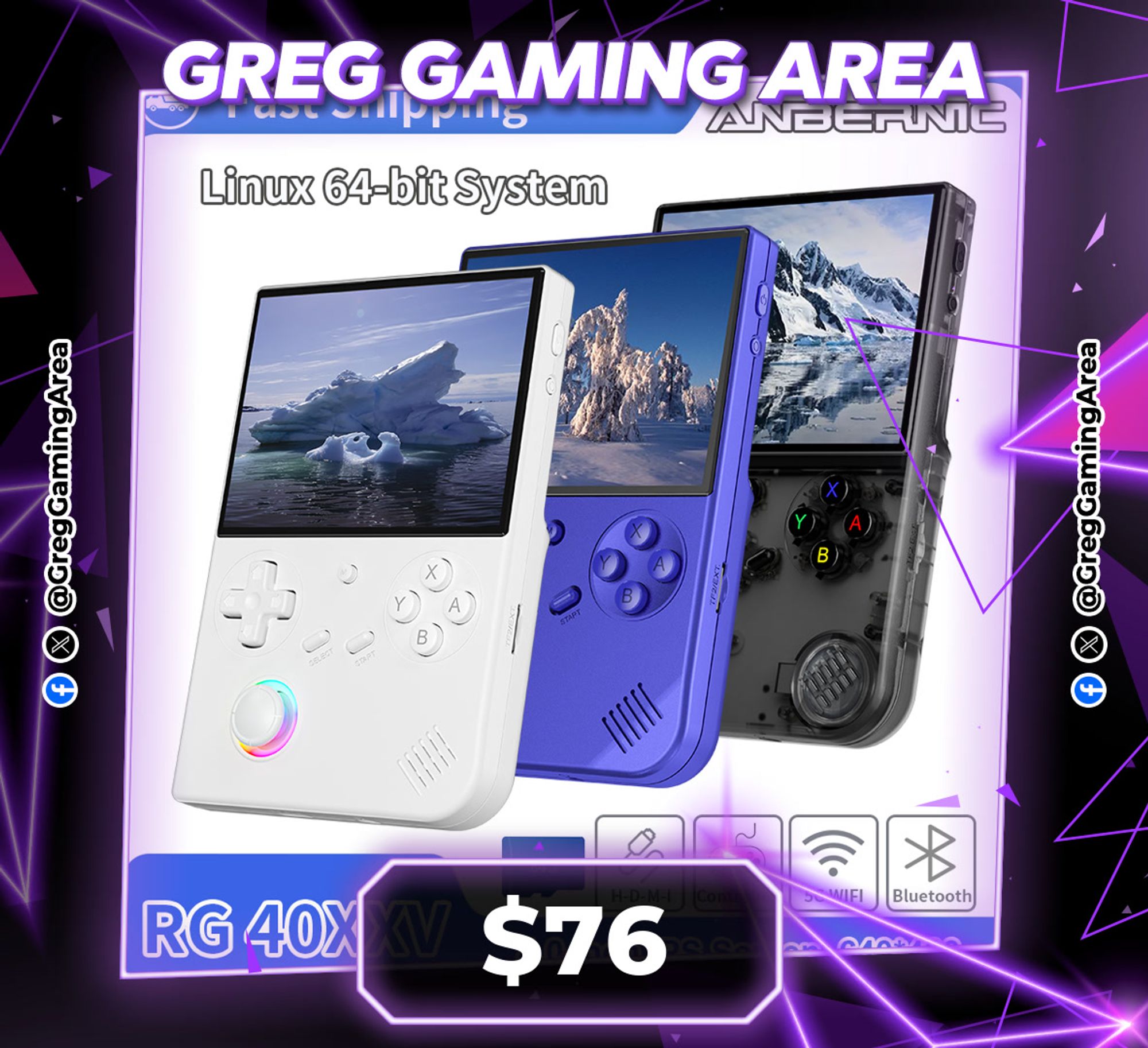 ANBERNIC RG 40XXV Handheld Game Console Linux 64bit System 4" IPS Screen 3200mAh RGB Joystick WIFI Retro Video Gaming Consoles