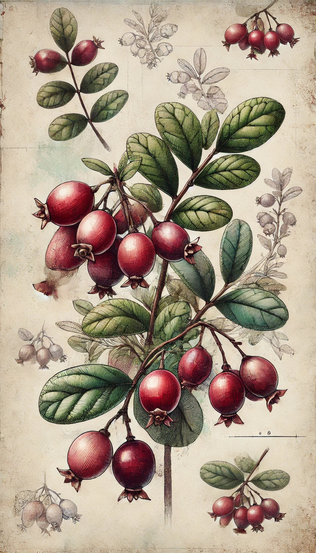 Botanical style drawing of cranberries 
Watercolor with ink drawing
Machine Learning Art AI Art 