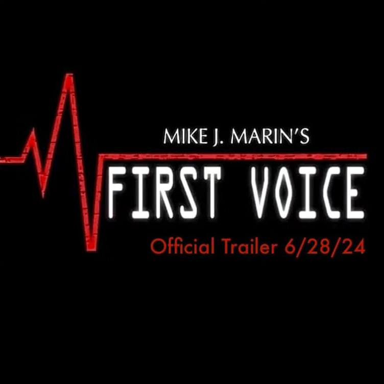 A teaser graphic with the official logo for First Voice which features a red heart beat.