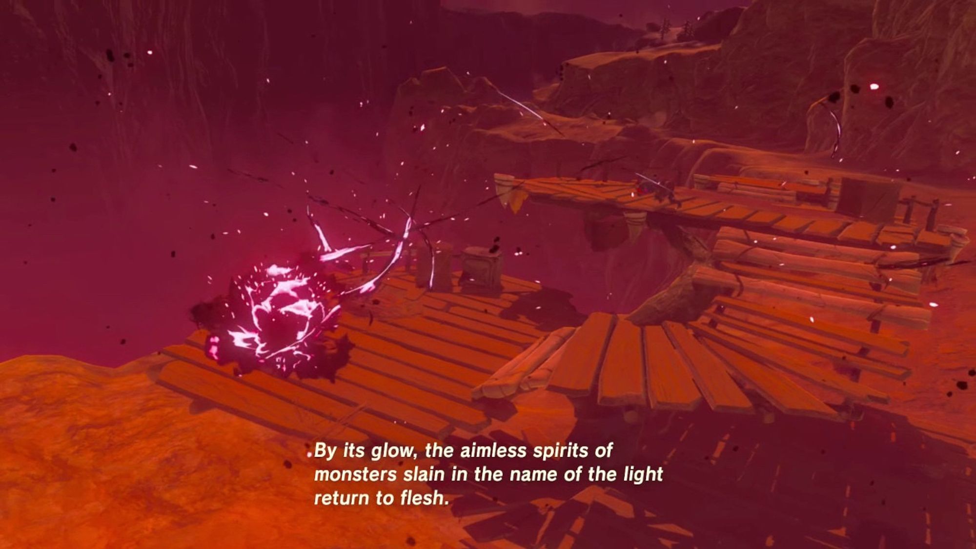 Screenshot from a blood moon scene in the Legend of Zelda Breath of the Wild 