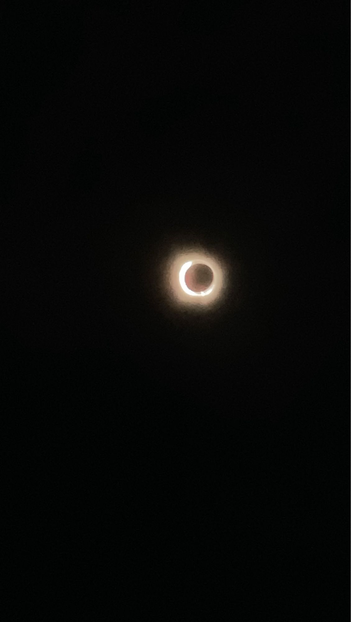 nearly full solar eclipse, sky visibly darkened