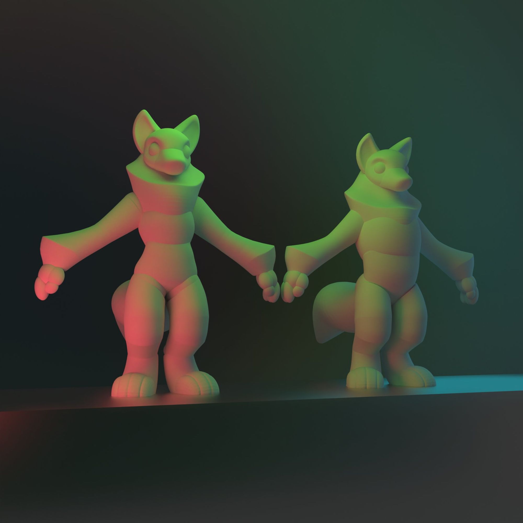 render of blocky canine anthro with feminine and masculine silhouettes