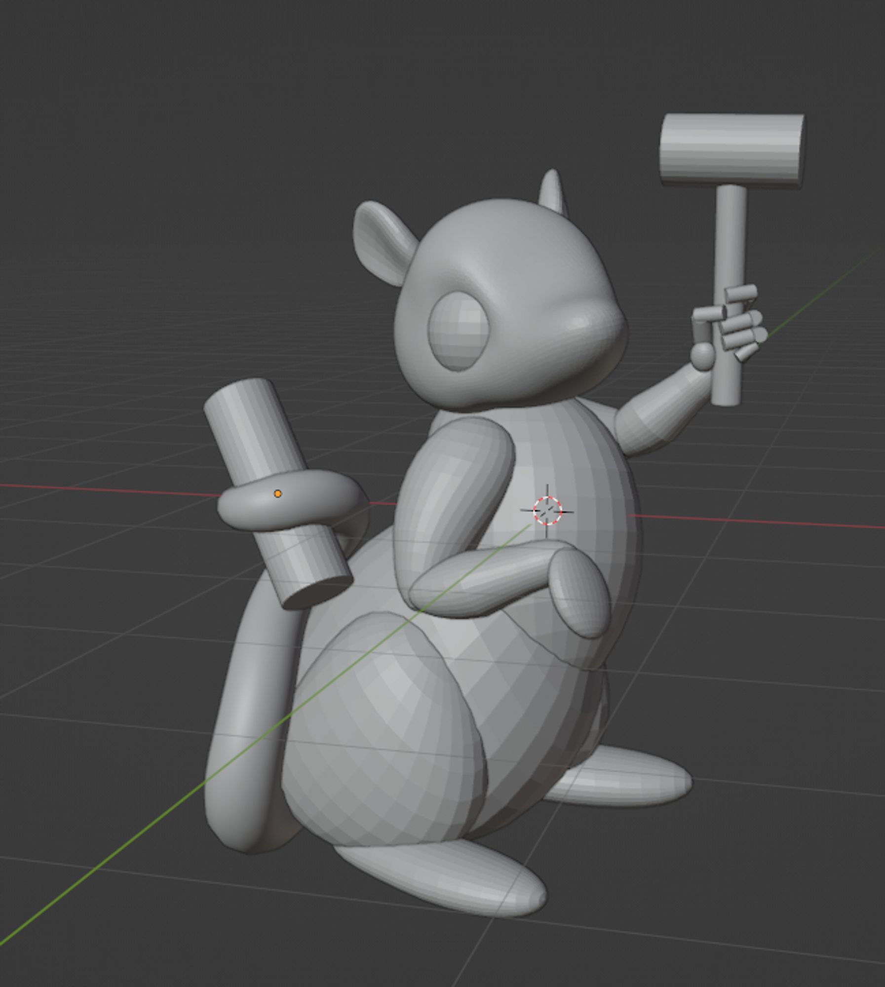 in progress 3d model of opossum with hammer