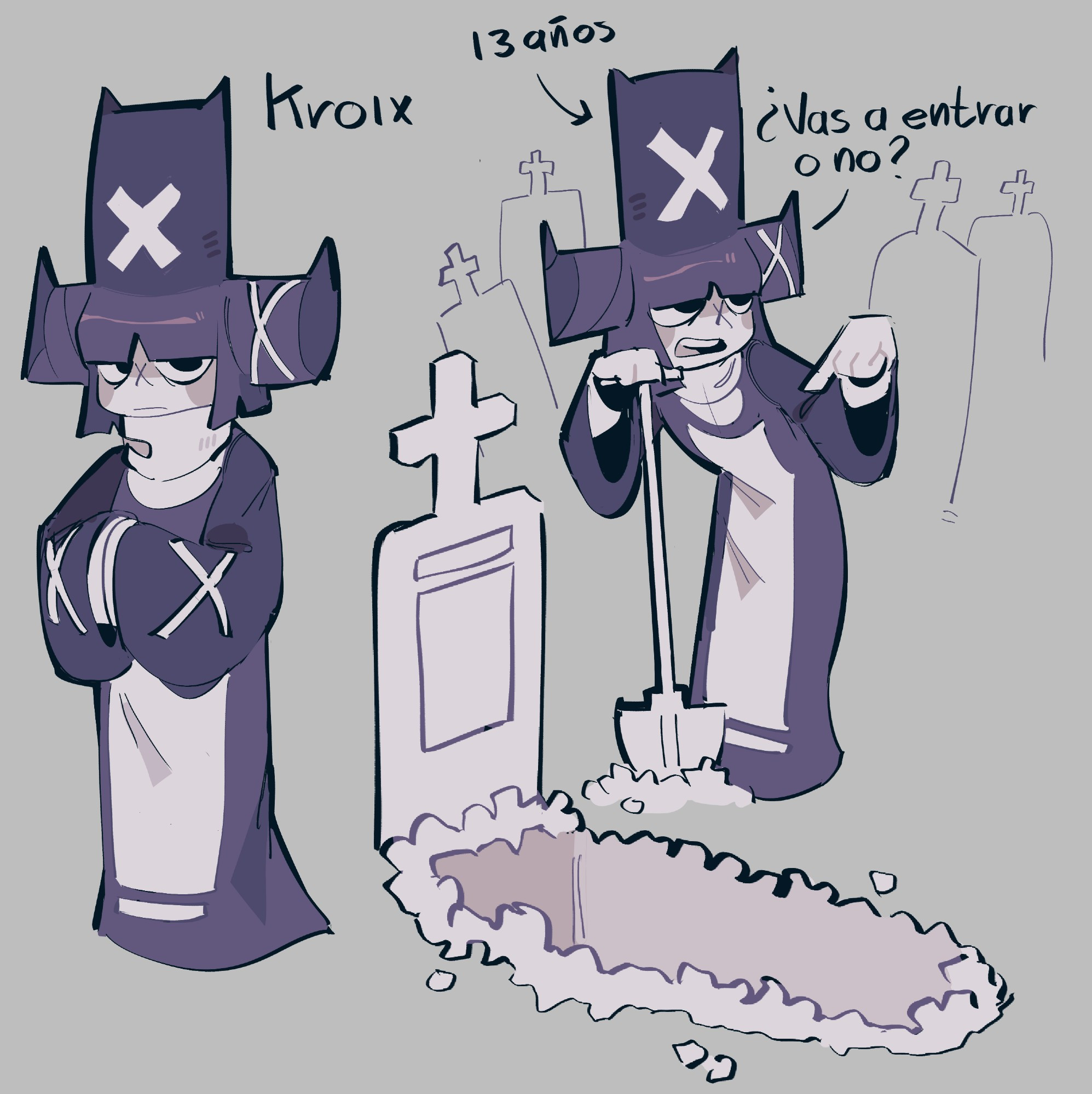 Kroix is a thirteen-year-old gravedigger at the Mt. Toothrock Cemetery, a graveyard for both people and robots. She just likes to isolate herself in her cabin.