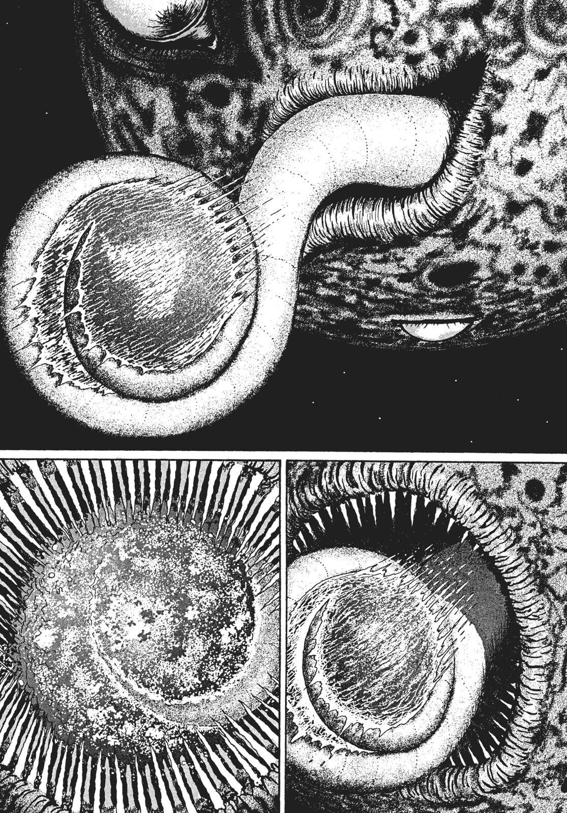 manga page of Junji ito's Hellstar Remina, with the titular hellstar wrapping earth in its serpentine tongue and pulling it into its maw