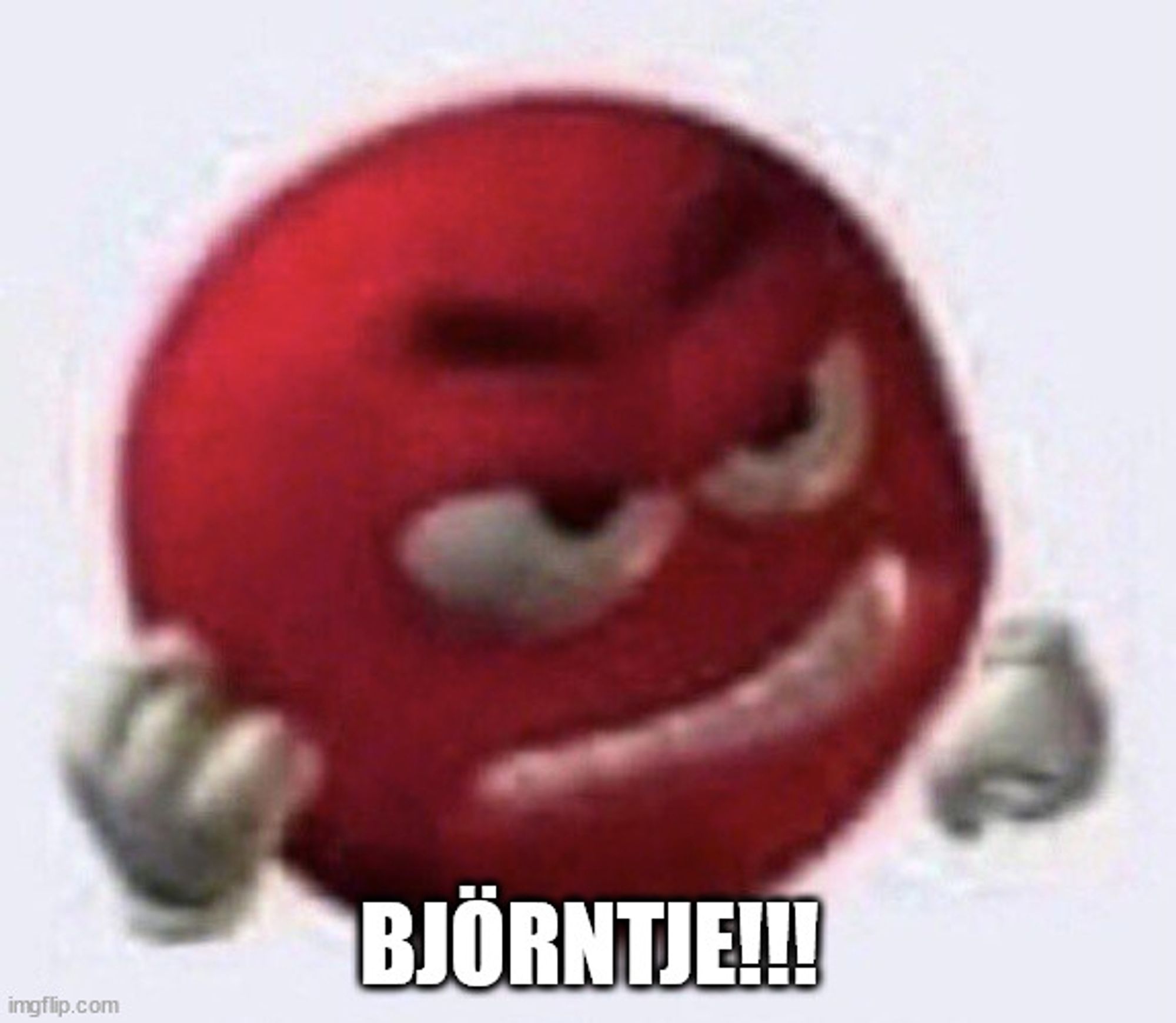 Das wütende rote M&M Meme mit dem Ausruf "Björntje!!!"