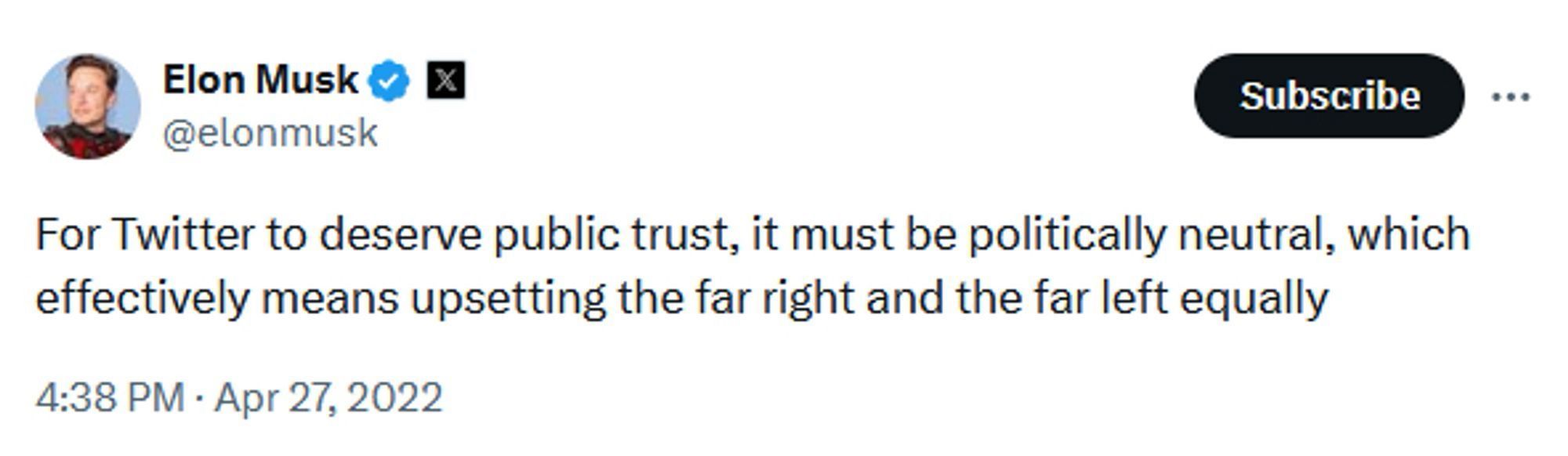 For Twitter to deserve public trust, it must be politically neutral, which effectively means upsetting the far right and the far left equally