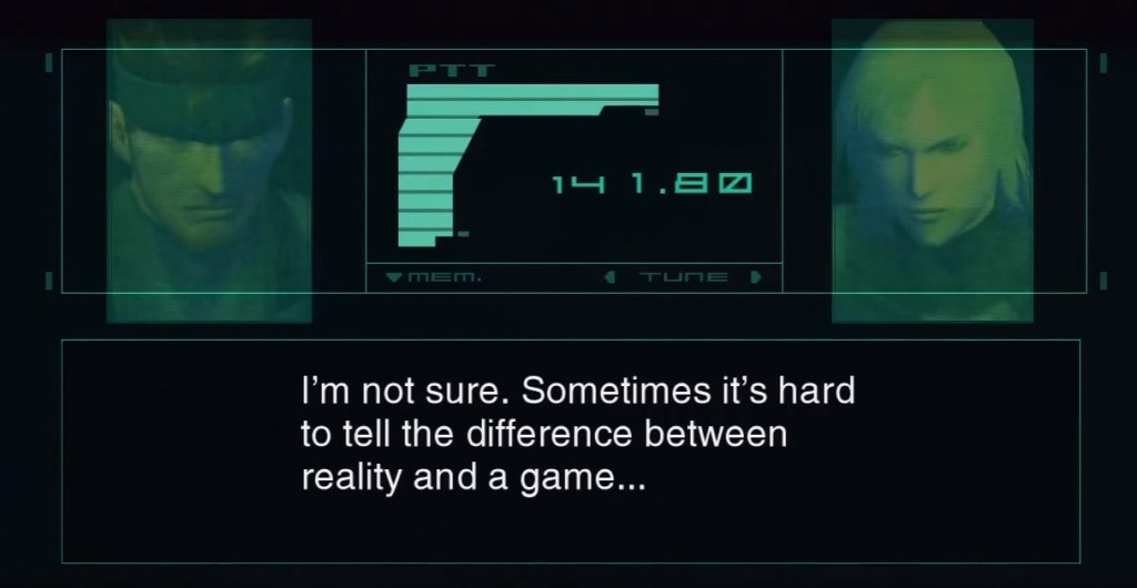 A communication screen from Metal Gear Solid 2 where the borders of reality and game begin to break down toward the end of the game