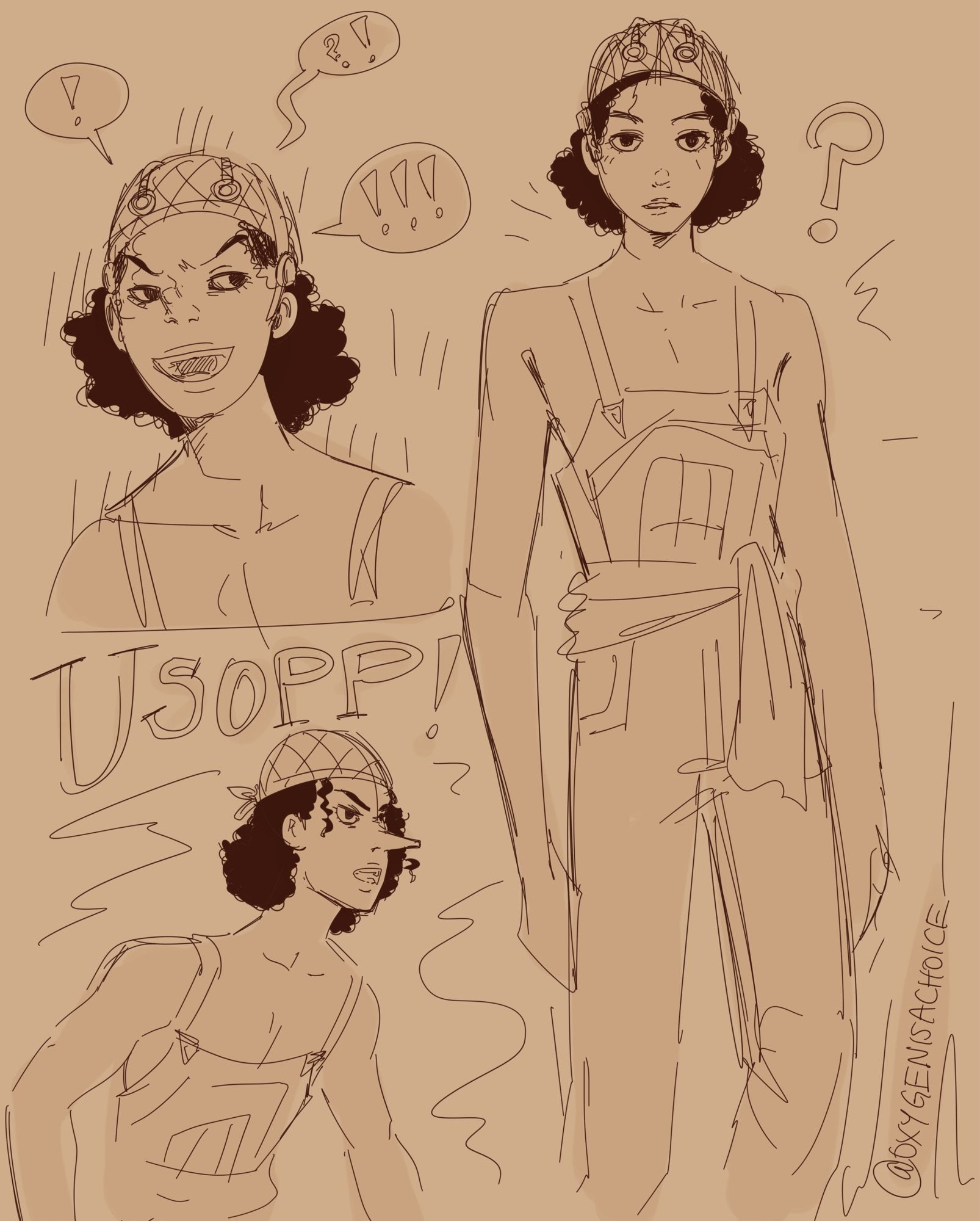 Three sketches of pre timeskip Usopp