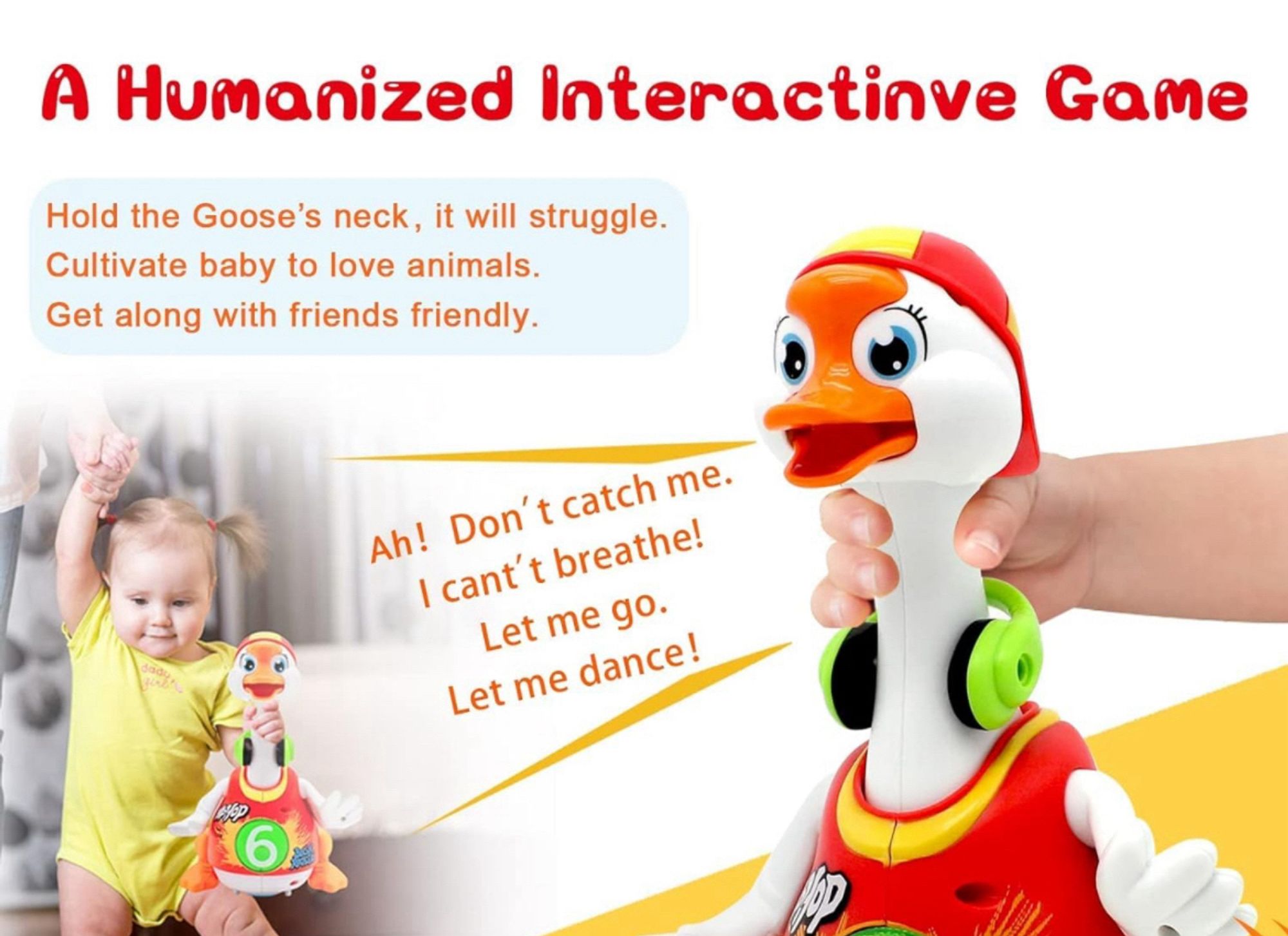 An ad for a toy goose that dances