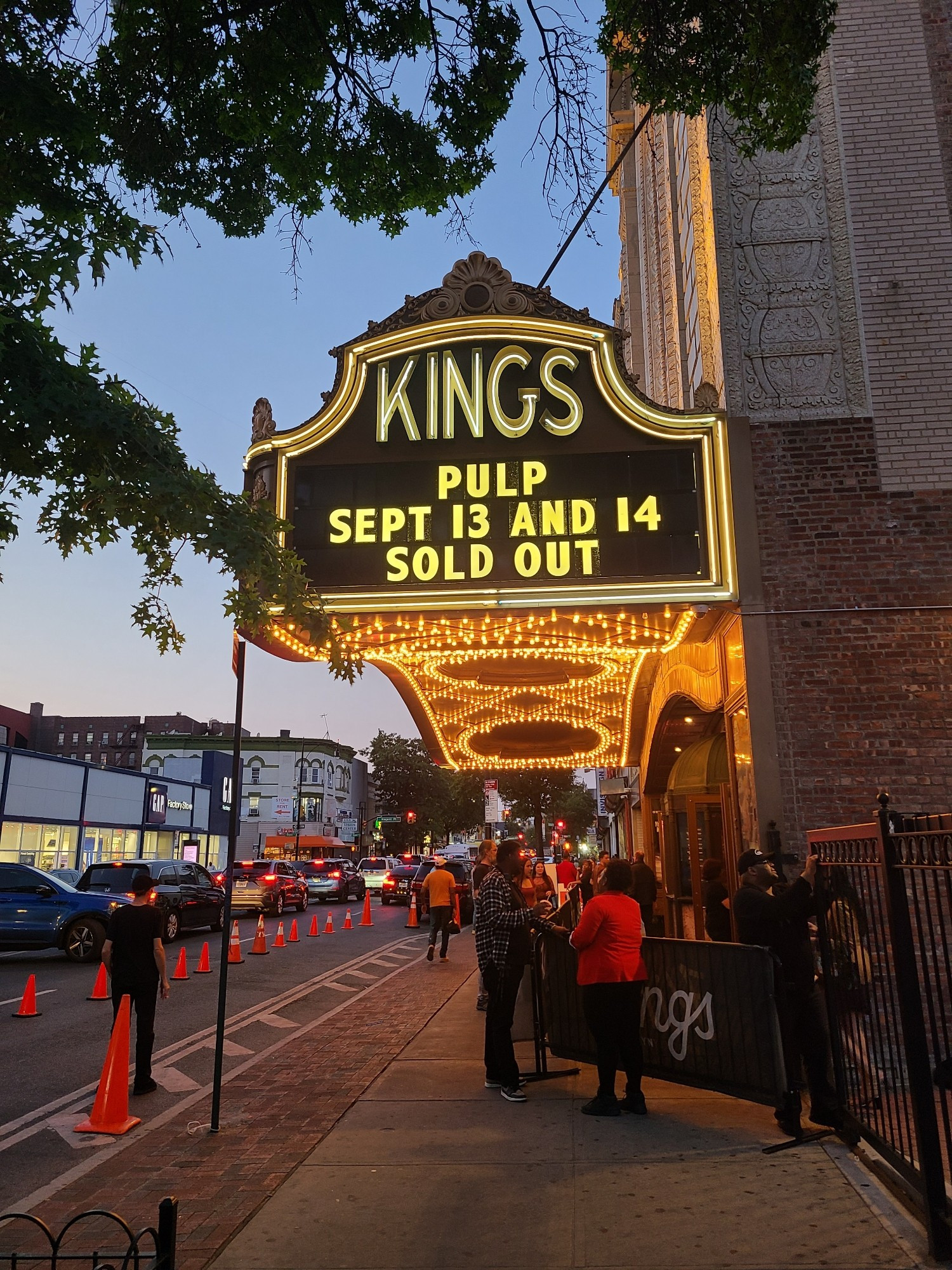 marquee sign for Kings Theatre that reads:

Pulp
Sept 13 and 14
sold out