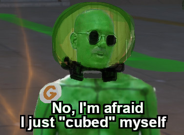 Tobias Funke had been humorously mspaint-shopped into Viscous from Deadlock, saying the iconic phrase with the twist - "I'm afraid I just cubed myself"