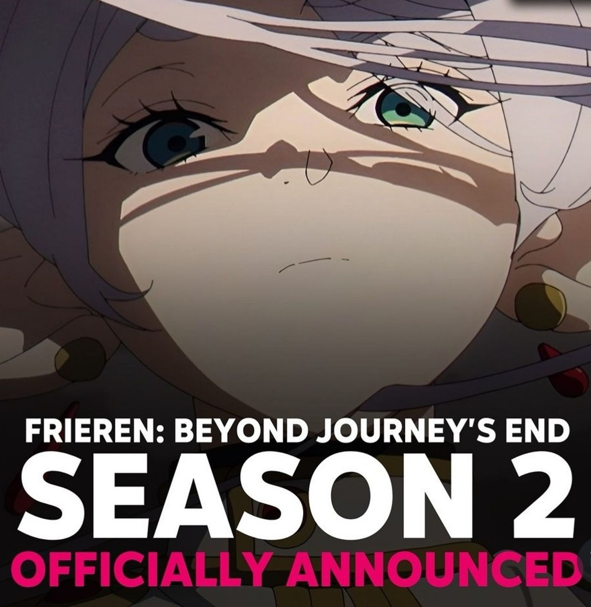 Announcement poster for "Frieren: Beyond Journey's End, Season 2". 

Frieren is at the top half of the image looking down at the viewer, with the announcement text at the bottom.

I AM PERSONALLY VERY EXCITED