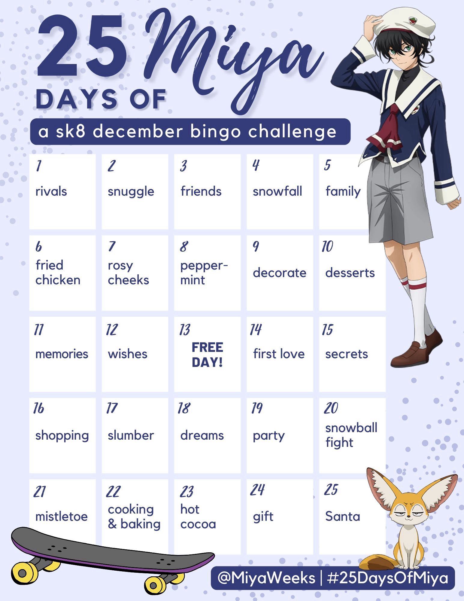 25 Days of Miya Bingo Card 2023