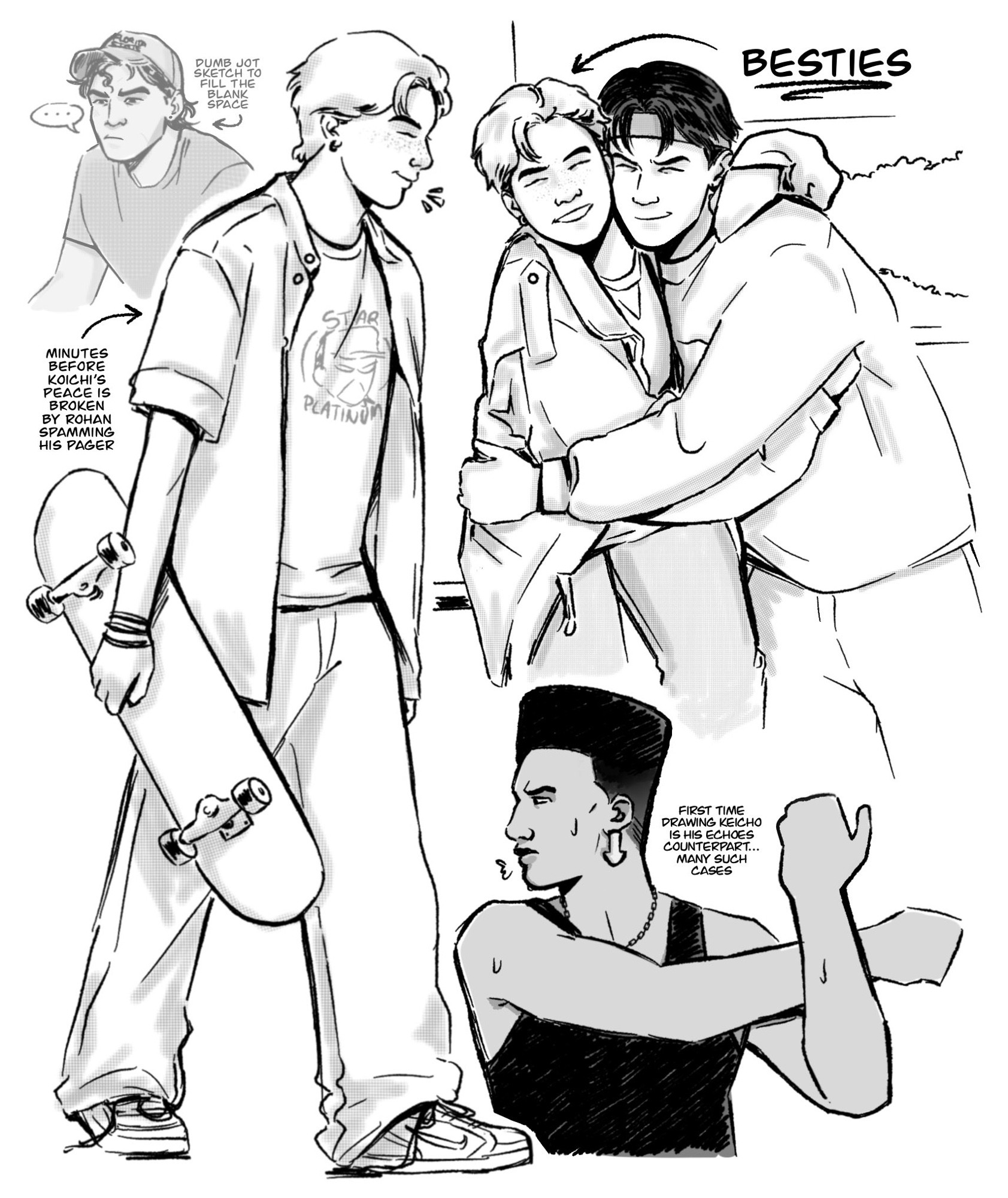 sketch compilation of koichi, rohan, keicho, and jotaro