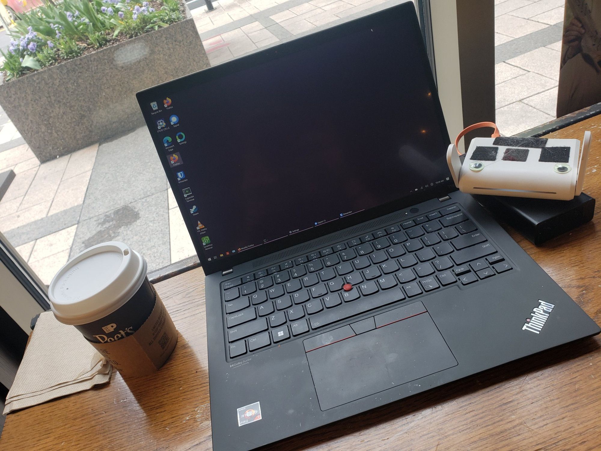 coffee, laptop, travel router