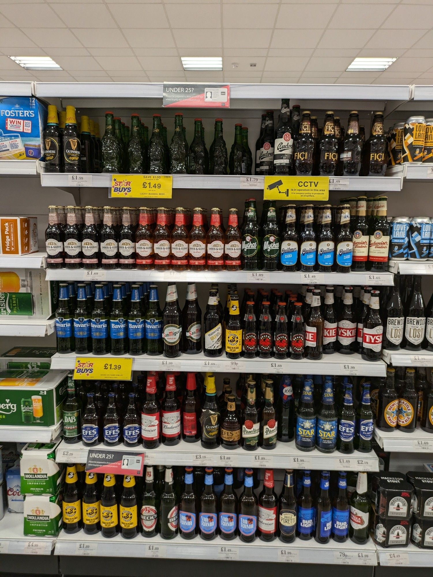 Eclectic selection of beers and lagers at a Homebargains store in Cumbria.