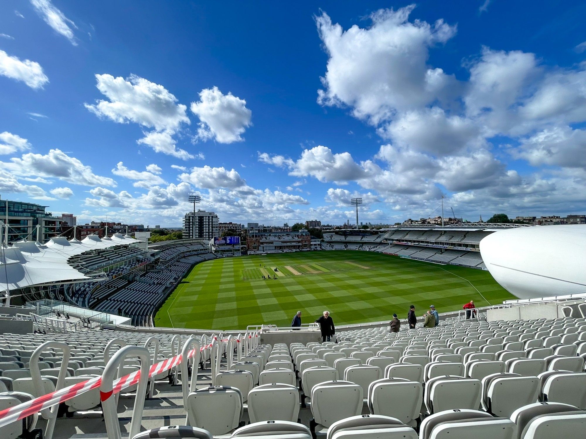 The view from the back of the top tier of the new Edrich Stand at Lord's. The climb is over 120 steps ...