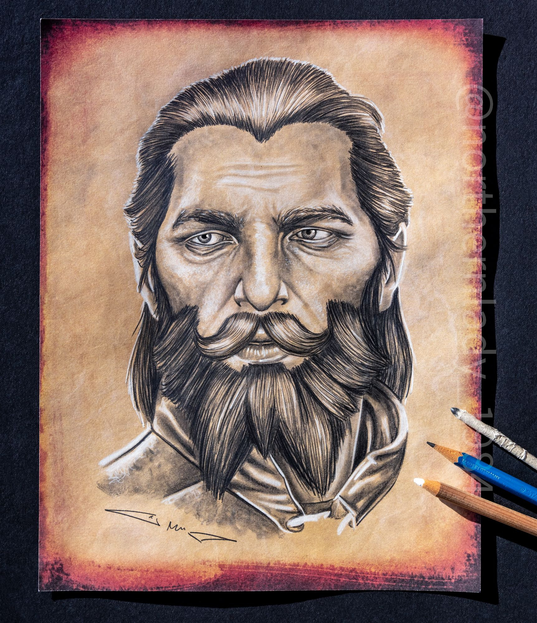 Portrait of a bearded man on parchment paper 