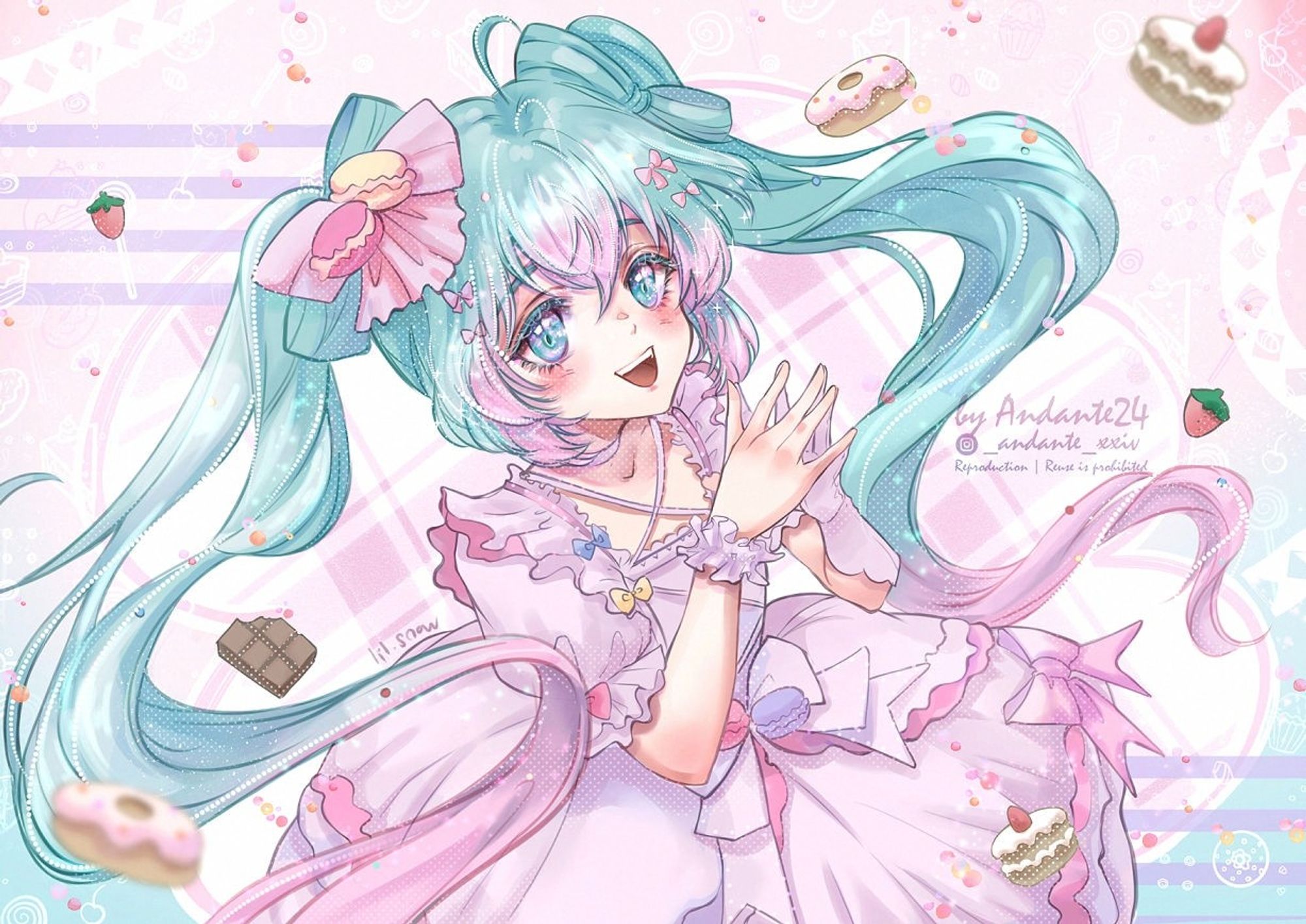 Hatsune miku art illustration vocaloid fanart in anime cute style