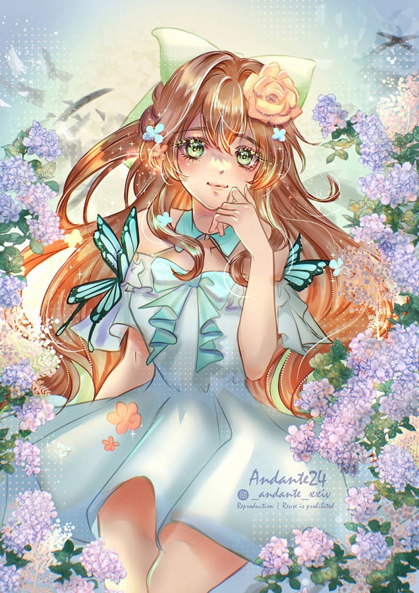 fairy forest spirit pretty long brown hair girl in green suit illustration in anime manga style art