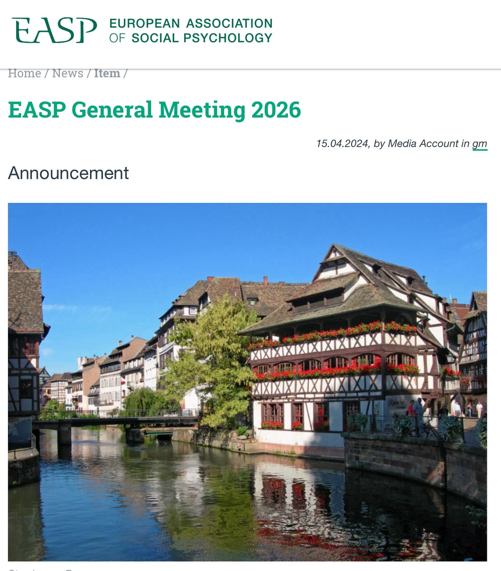 EASP General meeting 2026 to take place in Strasbourg, France