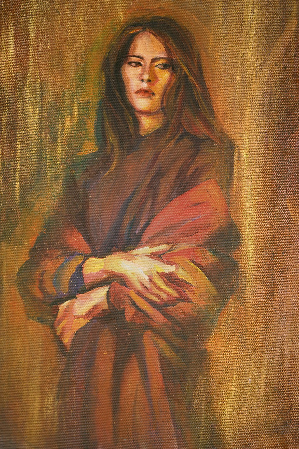 Oild painting of Atsushi Sakurai from the 90s in warm sepia tone