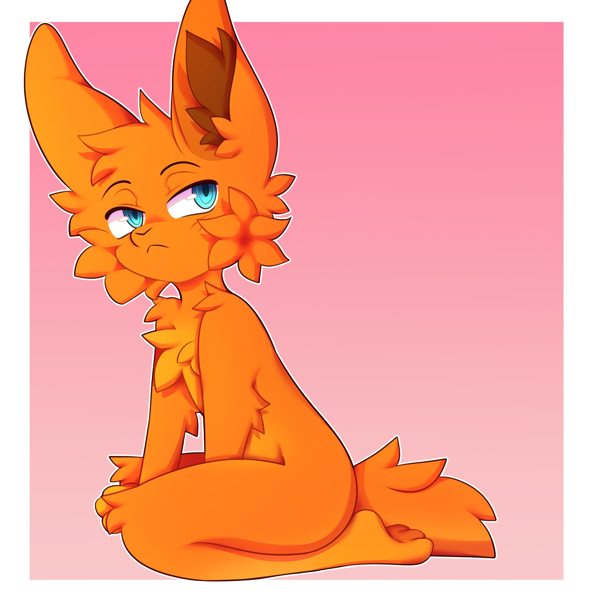 Cute orange furry rabbit/bunny on knees looking up with a smug disapproving face.
Made by @applieio! 