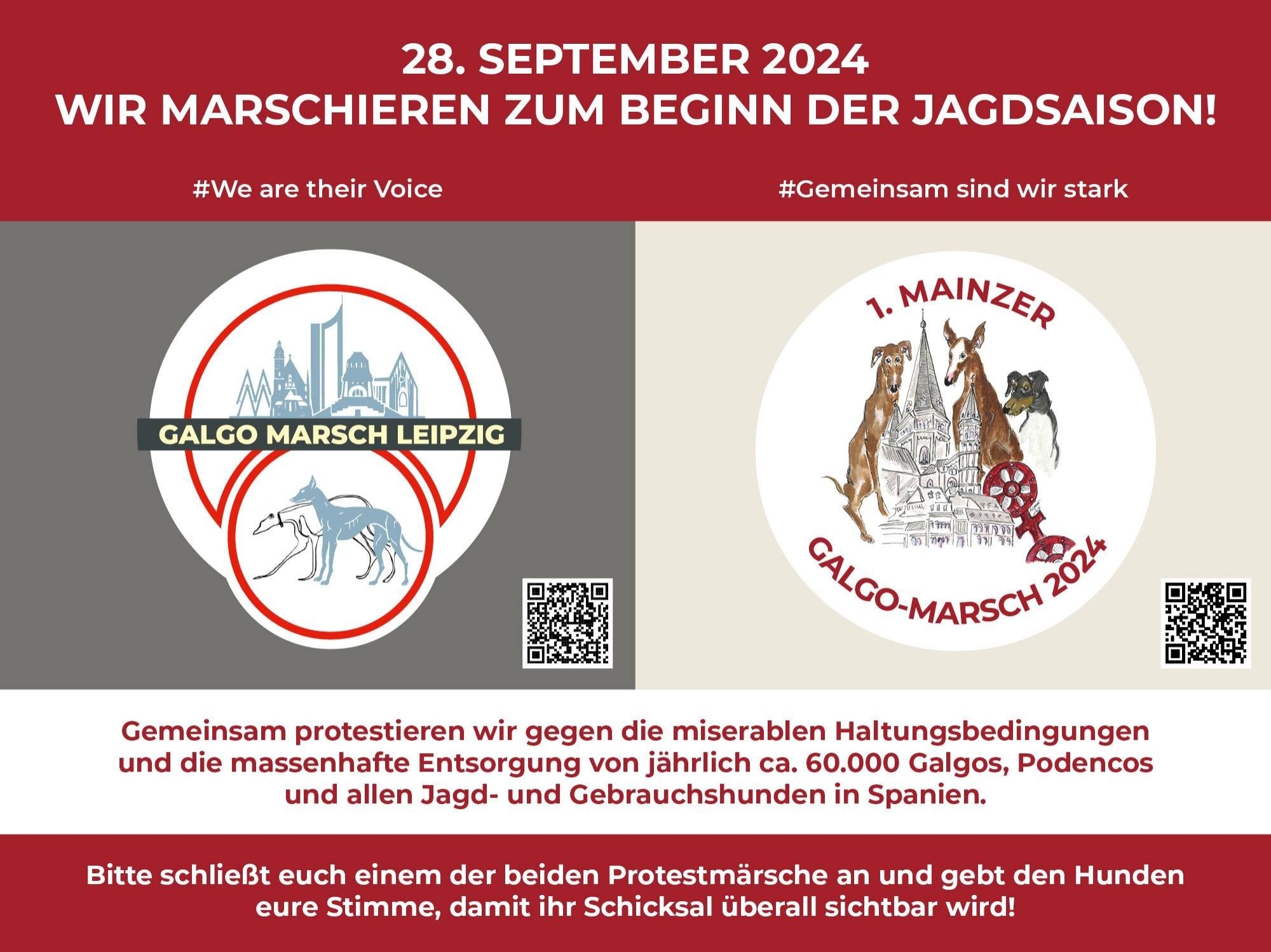 Flyer mit der Einladung zu den Galgomarsch Leipzig und Galgomarsch Mainz am 28.09.2024