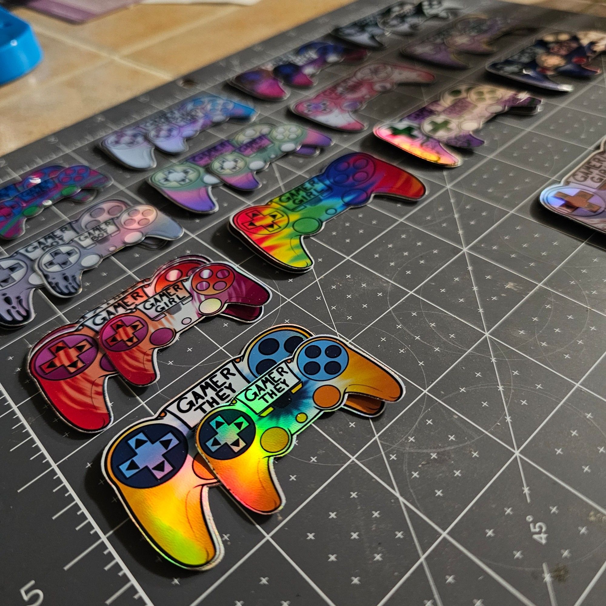 A diagonal shot of our new Gaymer controllers!