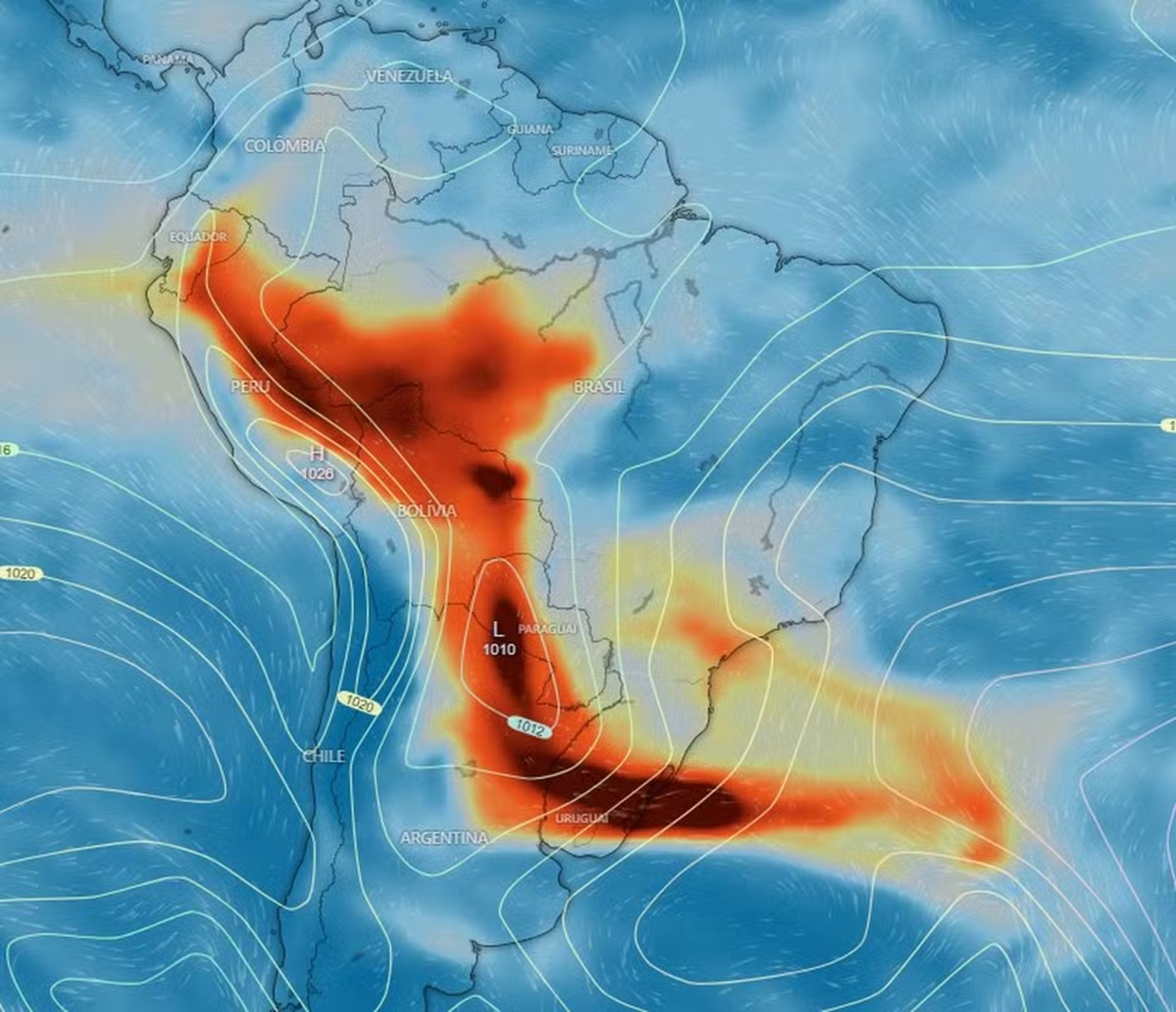 Imagem de satélite mostra densidade da fumaça de queimadas pelo país no início da manhã — Foto: Reprodução/Windy. Fonte: G1 https://g1.globo.com/meio-ambiente/noticia/2024/09/09/fumaca-de-incendios-na-amazonia-cobre-o-ceu-do-brasil-e-pode-chegar-a-argentina-e-ao-uruguai.ghtml