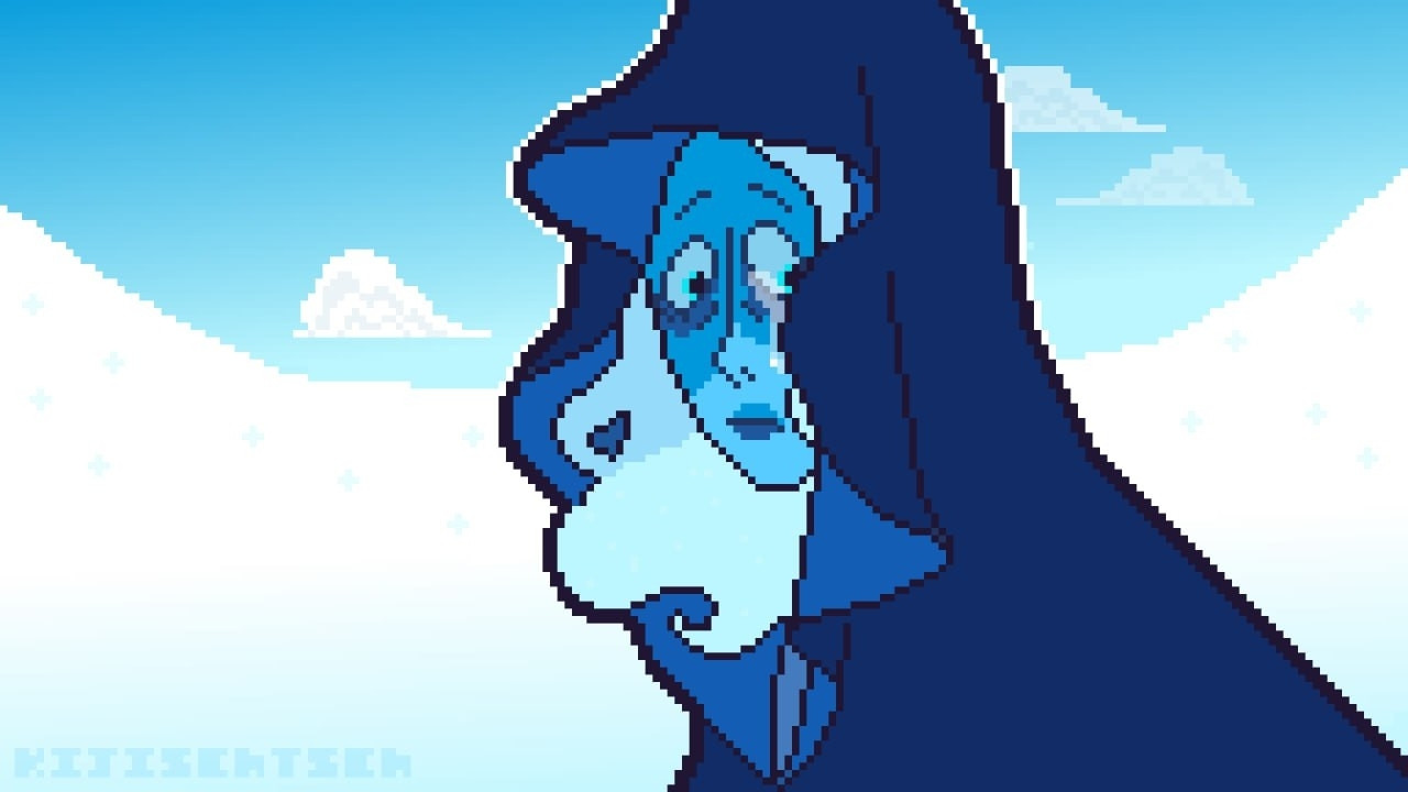 pixel art of the first appearance of Blue Diamond in Steven Universe series 