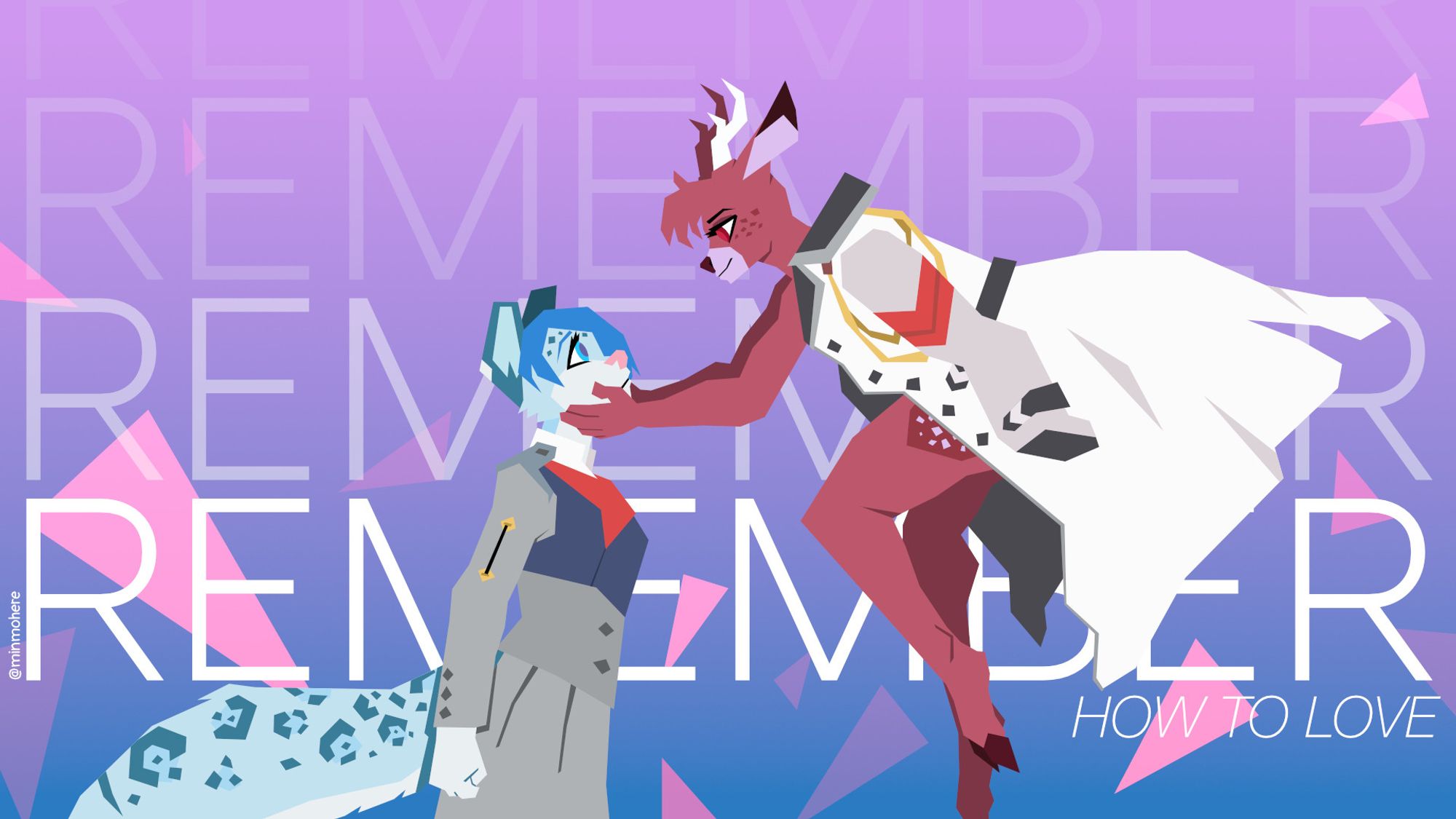 Allo and Fizzy dressed from the anime Darling in the franxx with text behind them "Remember how to love"