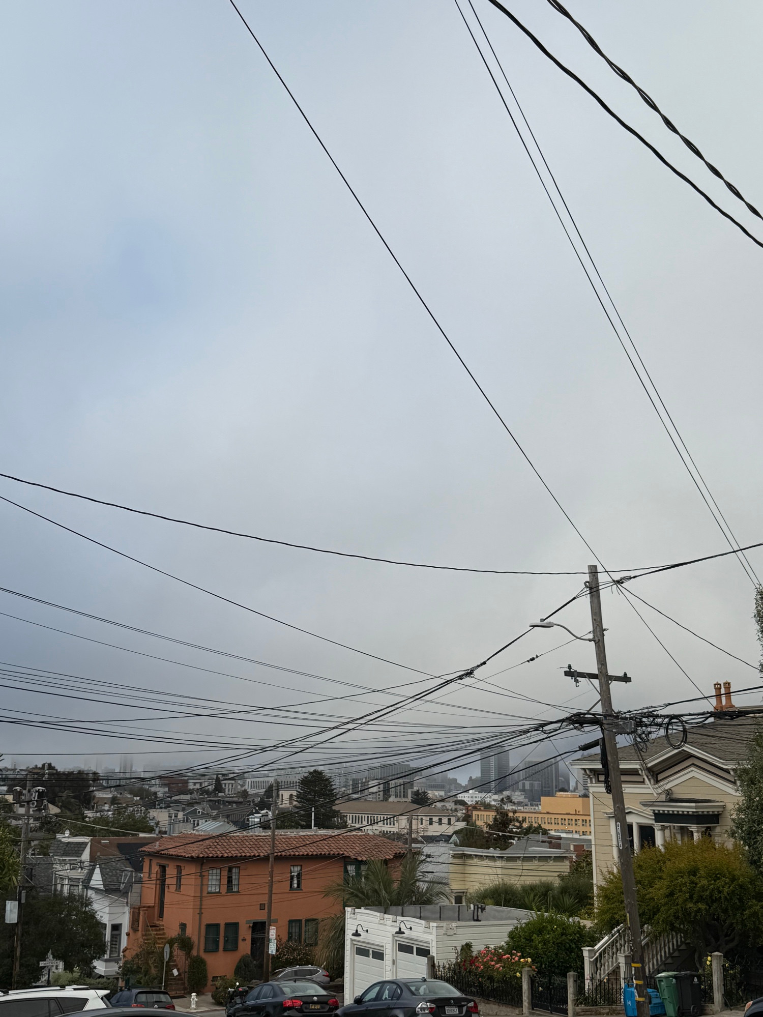 Picture of fog over San Francisco that's heading downtown to hide the AI overlords 