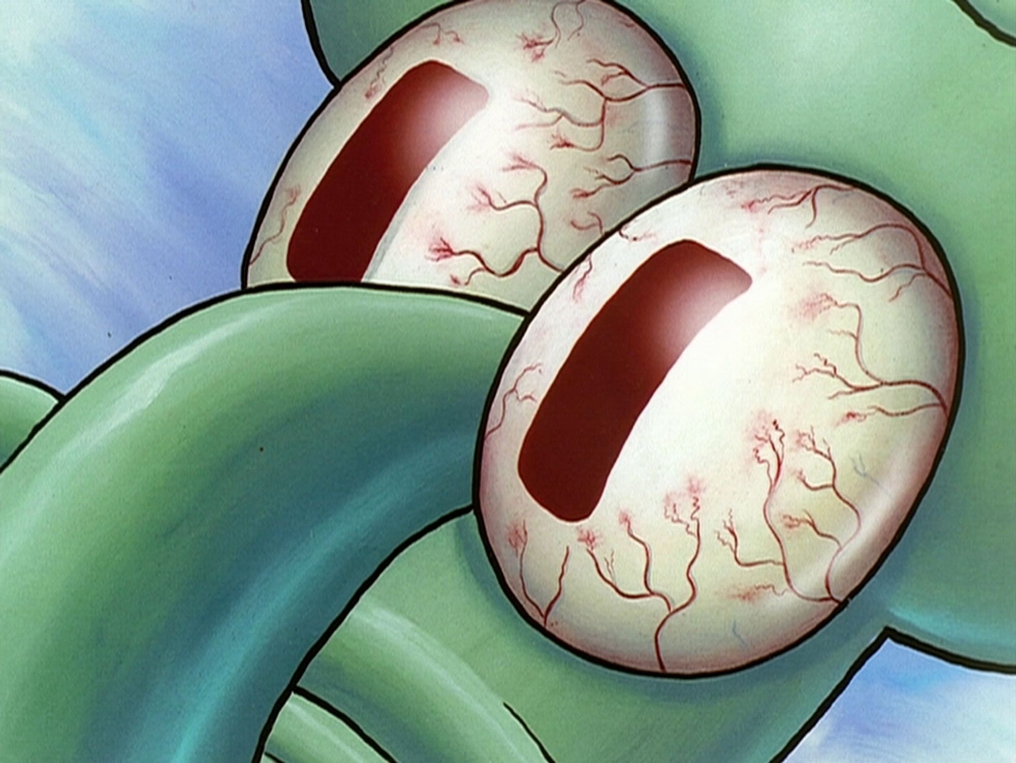 Spongebob meme where Squidward's bloodshot eyes are wide open