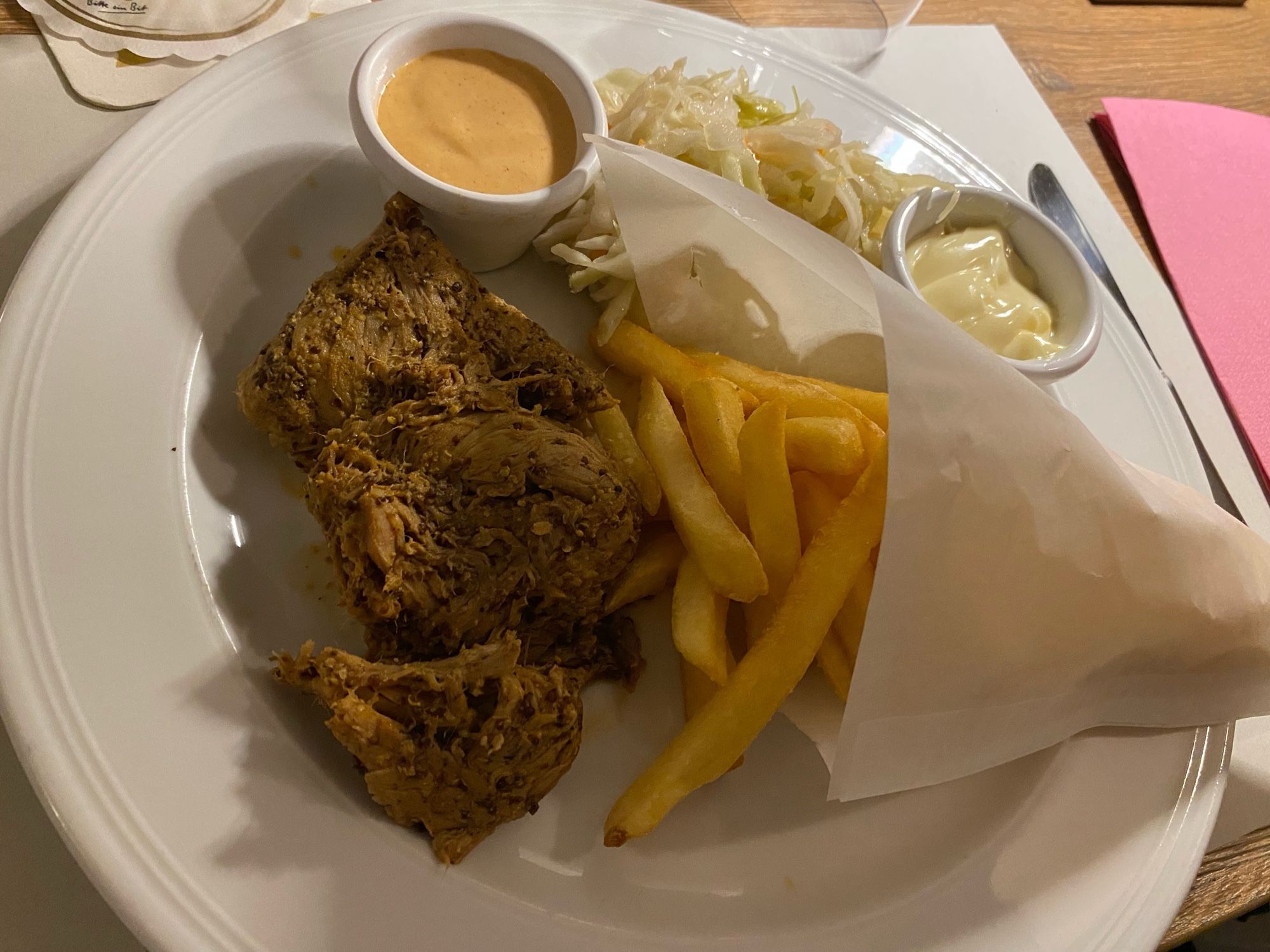 pulled pork with fries and coleslaw