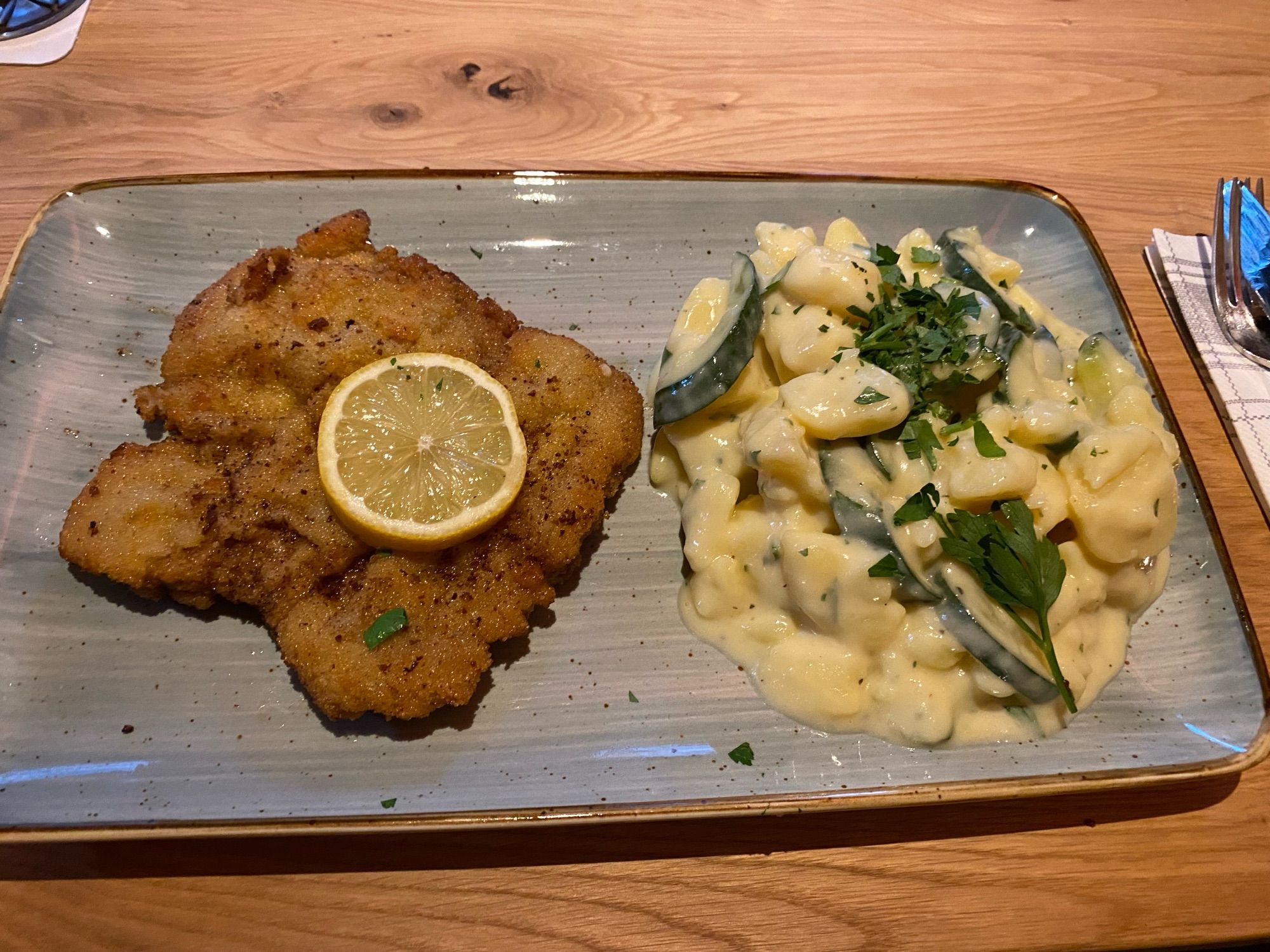 real Wiener Schnitzel with potato-cucumber salad.