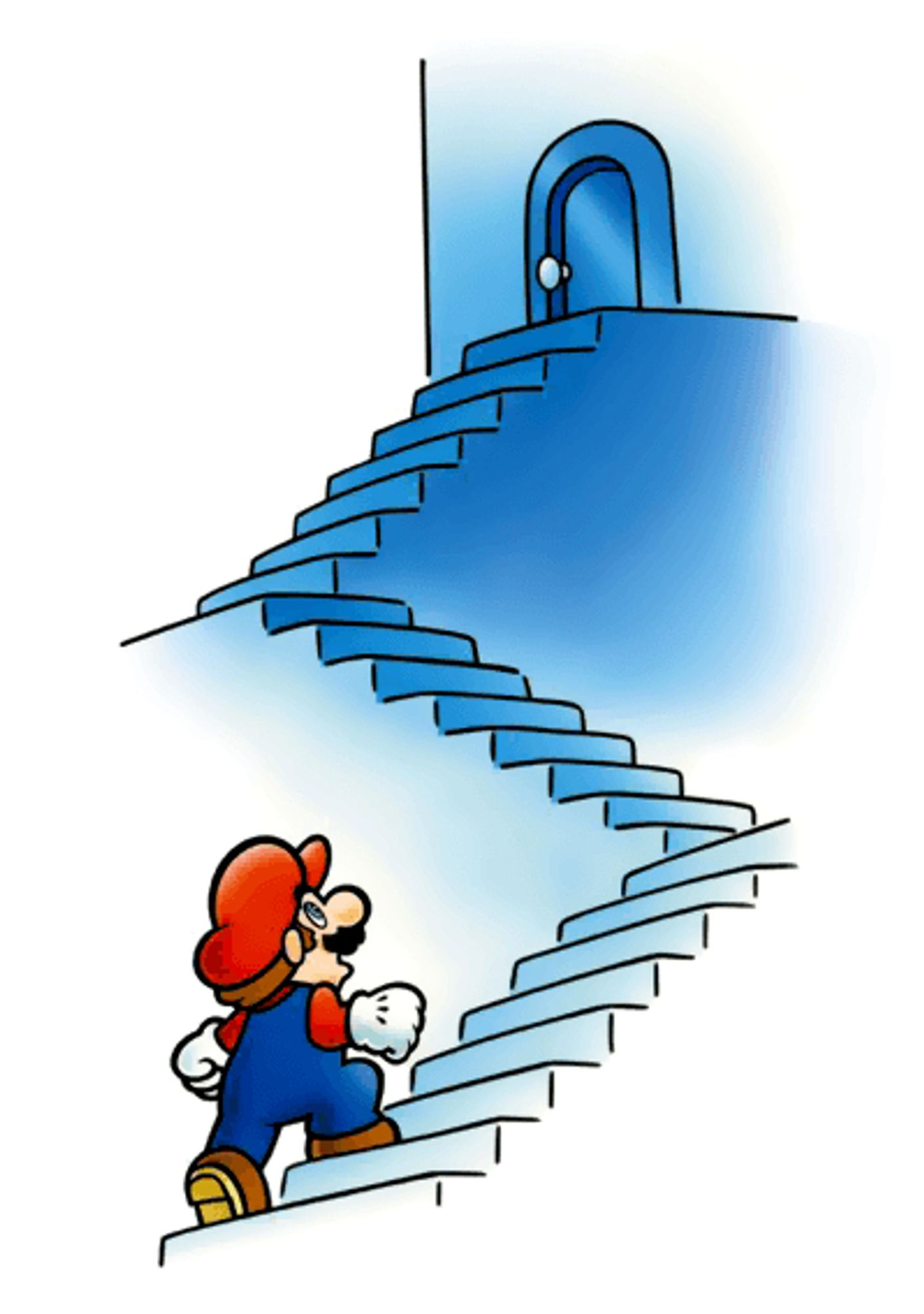 Mario climbing the stairway to a door leading to Subcon.