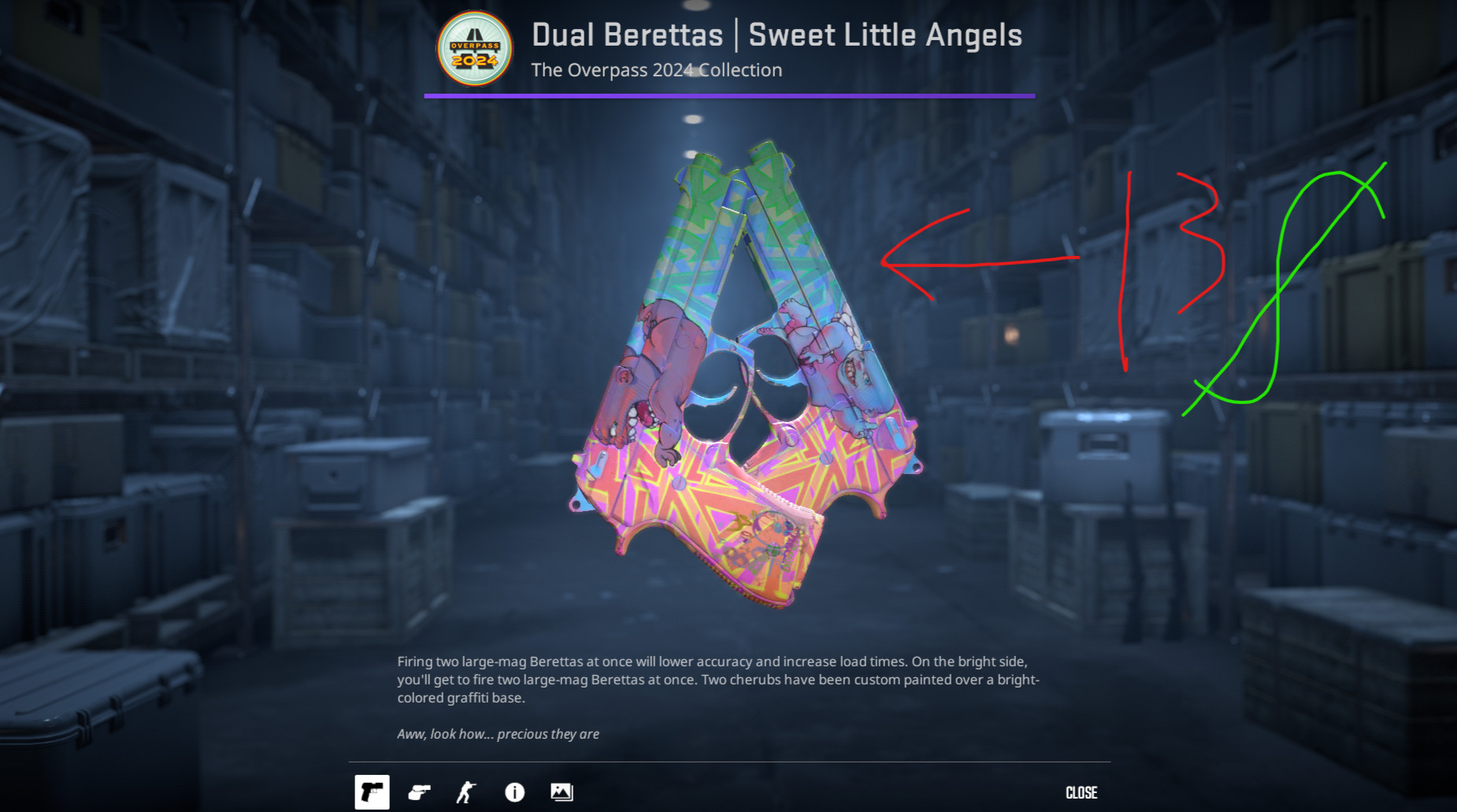 Some ugly lsd trip babies on a pair of dual betettas counter strike pistols worth 13 dollars