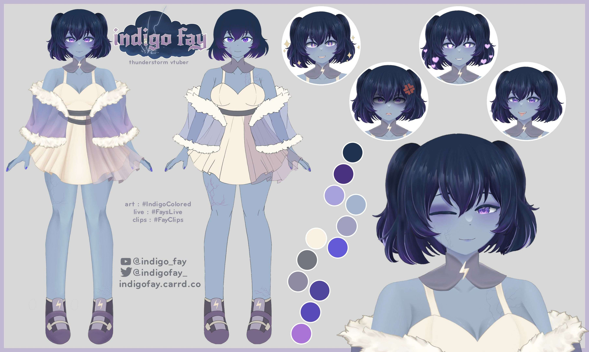 Reference Sheet for the VTuber Indigo Fay