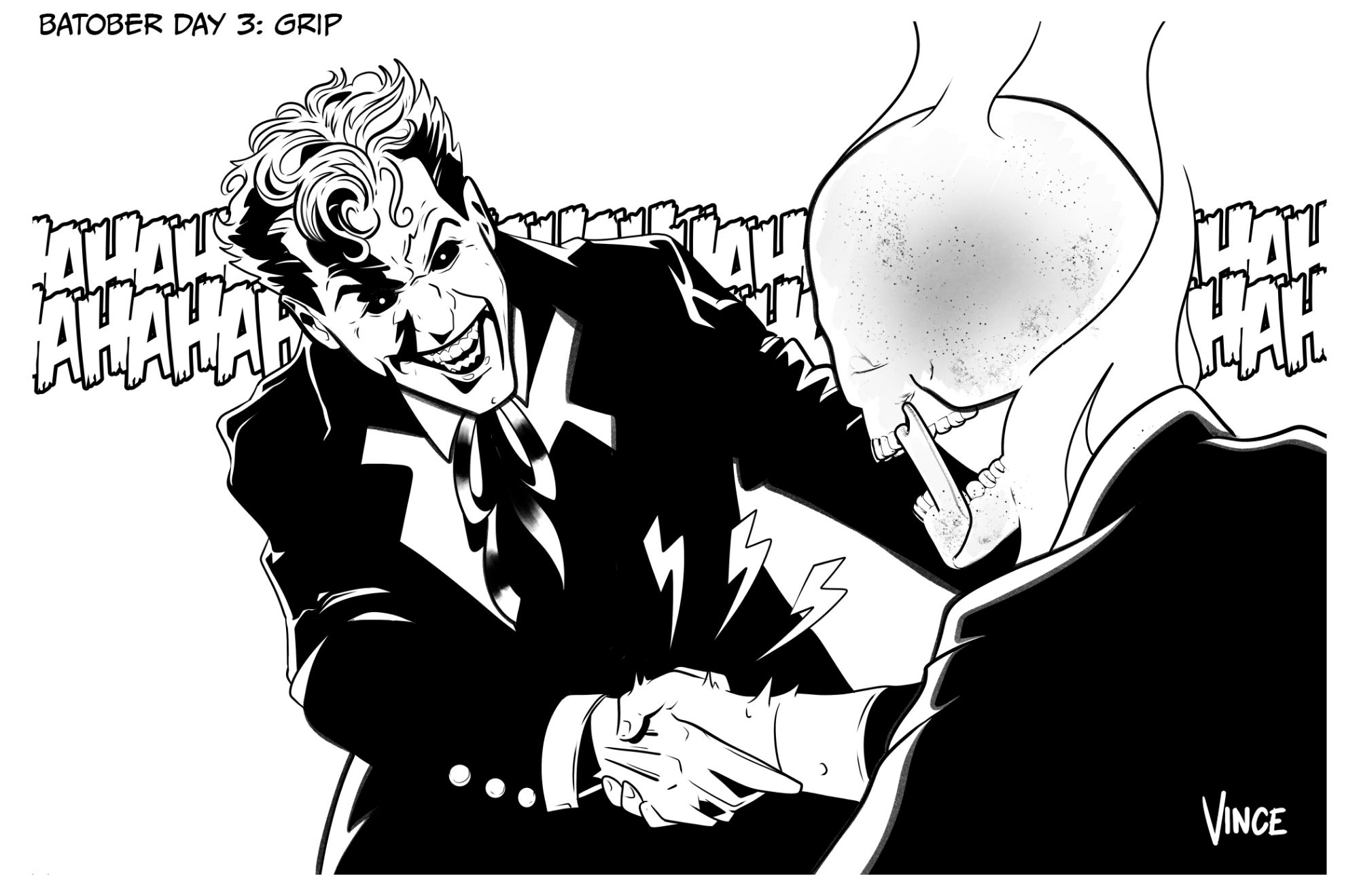 The Joker shaking hands with a guy. He's dead. The Joker used a joy buzzer and fried him. In fact, he's a skelly boy now.