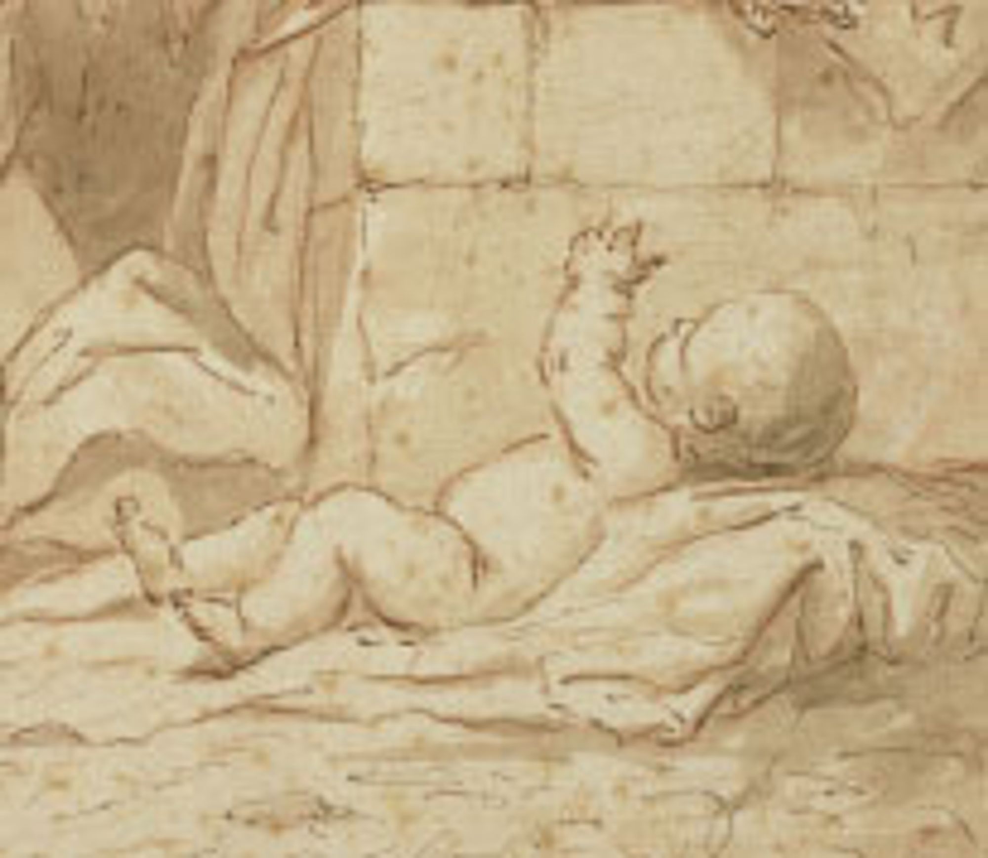 Dessin d'après Bartolommeo Biscaino : Saint Joseph et la Vierge contemplant l'Enfant (détail) © Louvre