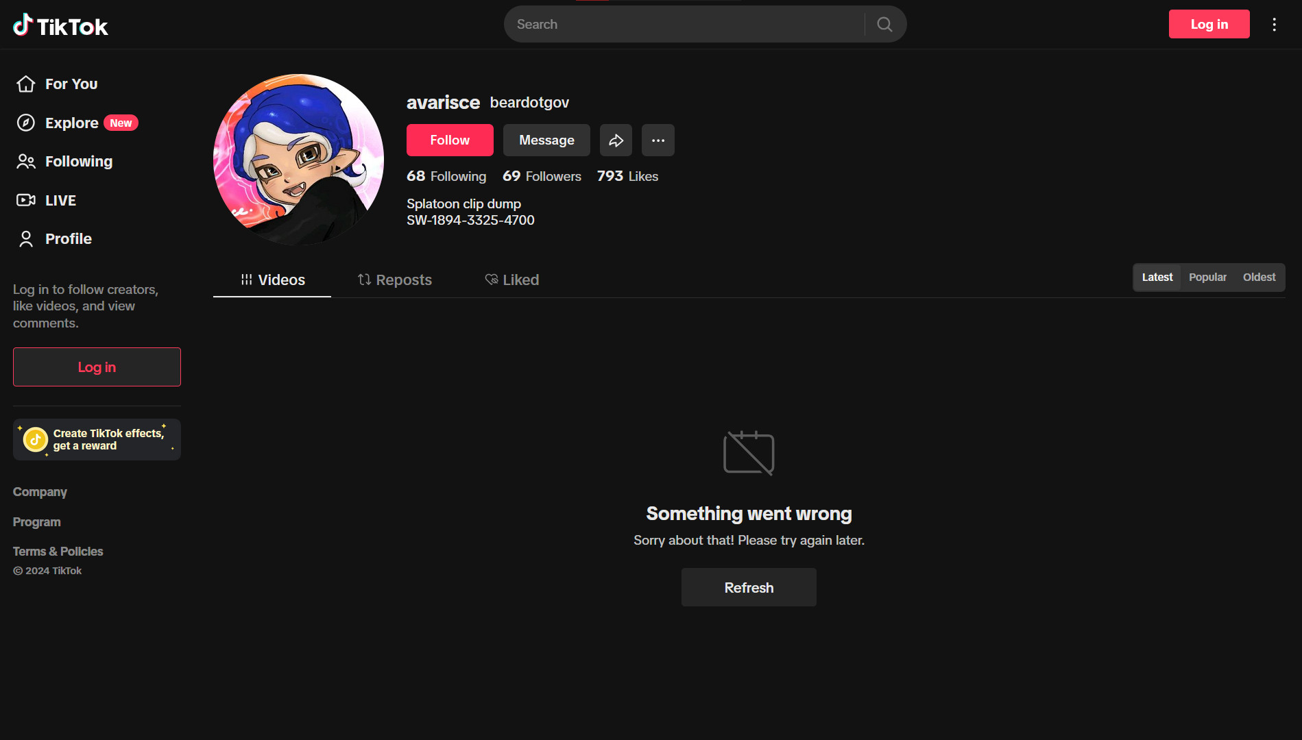 Screenshot of OP's tiktok, the "something went wrong" error displays, meaning you can't view videos cuz the website is a piece of shit and I think you need an account, but I mean I've watched/downloaded videos from here before no problem so it's prolly broke.

Also this website is also broken and I can't type in the main text box but I CAN in the alt text so I have no idea what's up, like I gotta type in the search box then copypaste here if I wanna post in the main textbox.

Tho I prolly could fix it by clearing cache but since I seldom talk to people here I'm too lazy to dig out the password book to re-log into here.