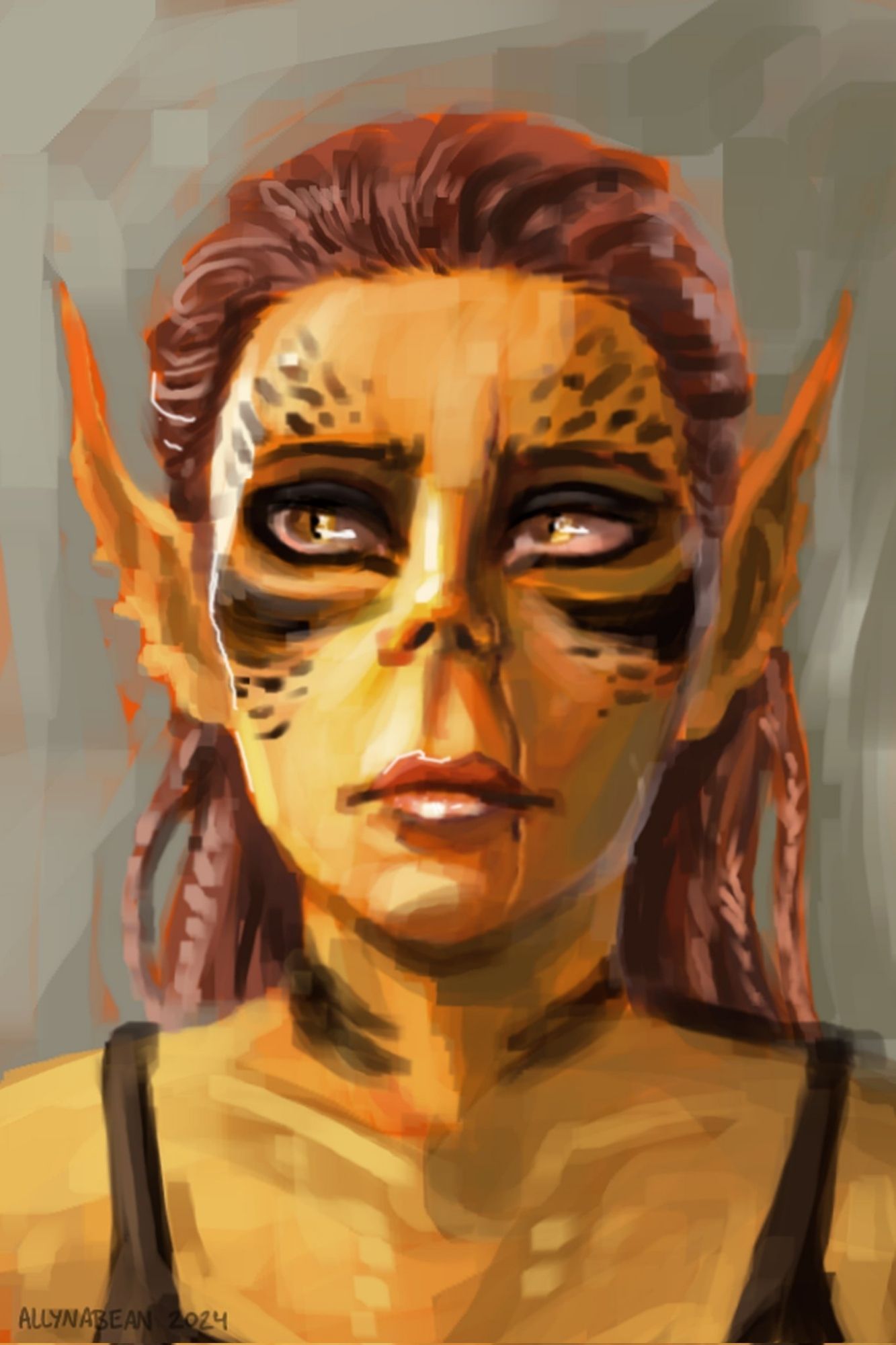 rough digital painting of Lae'Zel from Baldurs Gate 3, a githyanki woman.