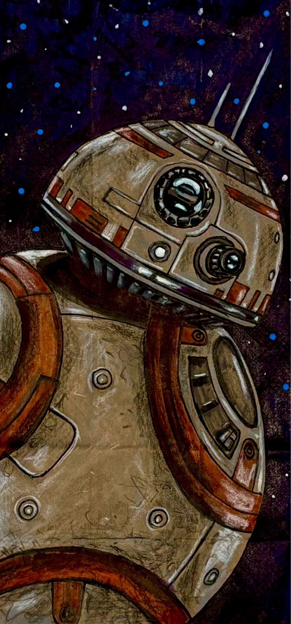 Illustration of BB-8 on a brown paper bag